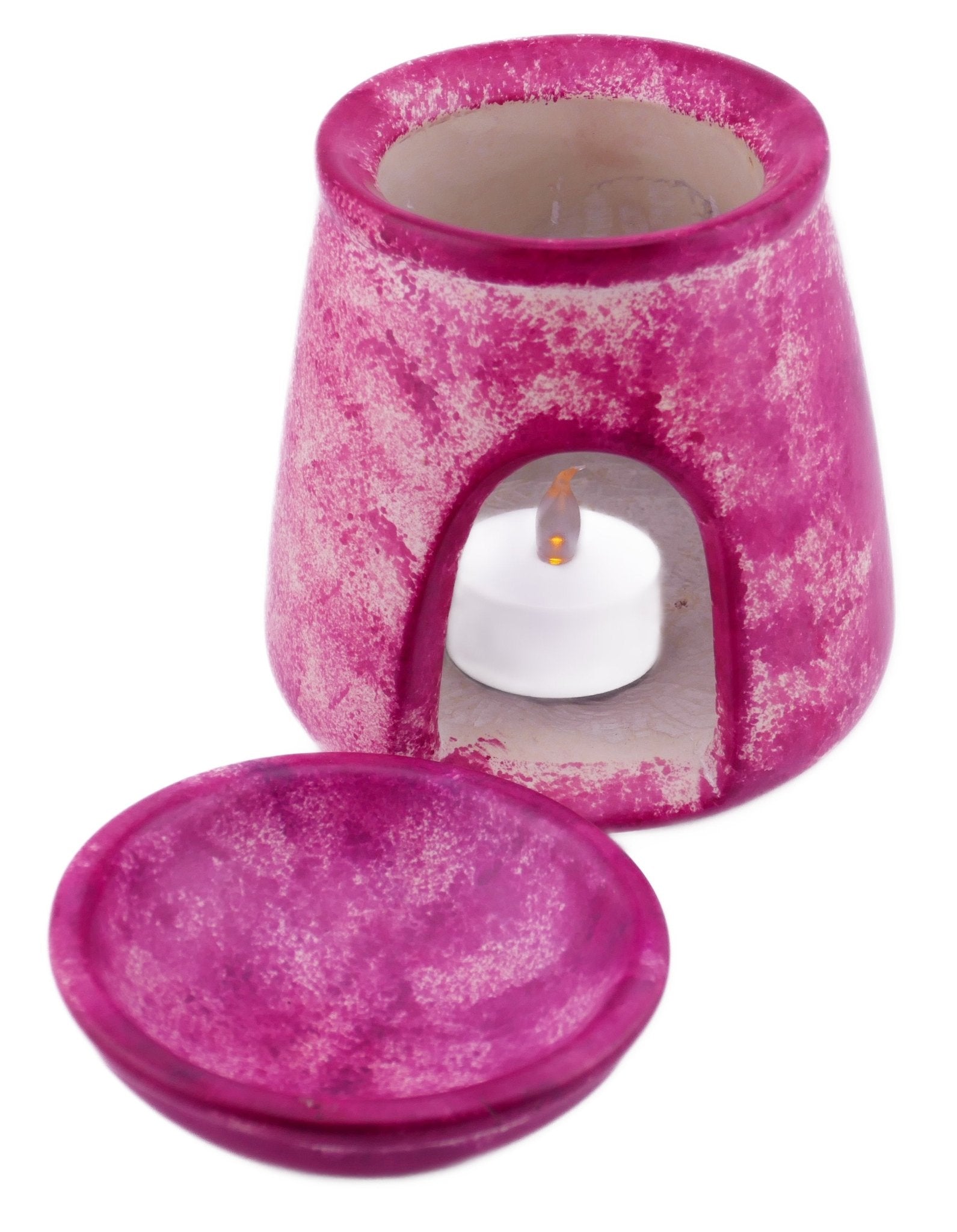 Tealight Candle Holder Essential Oil Burner stone sculpture 12 cm Lilac Swirls with Storycard - FriendlyTradingCo