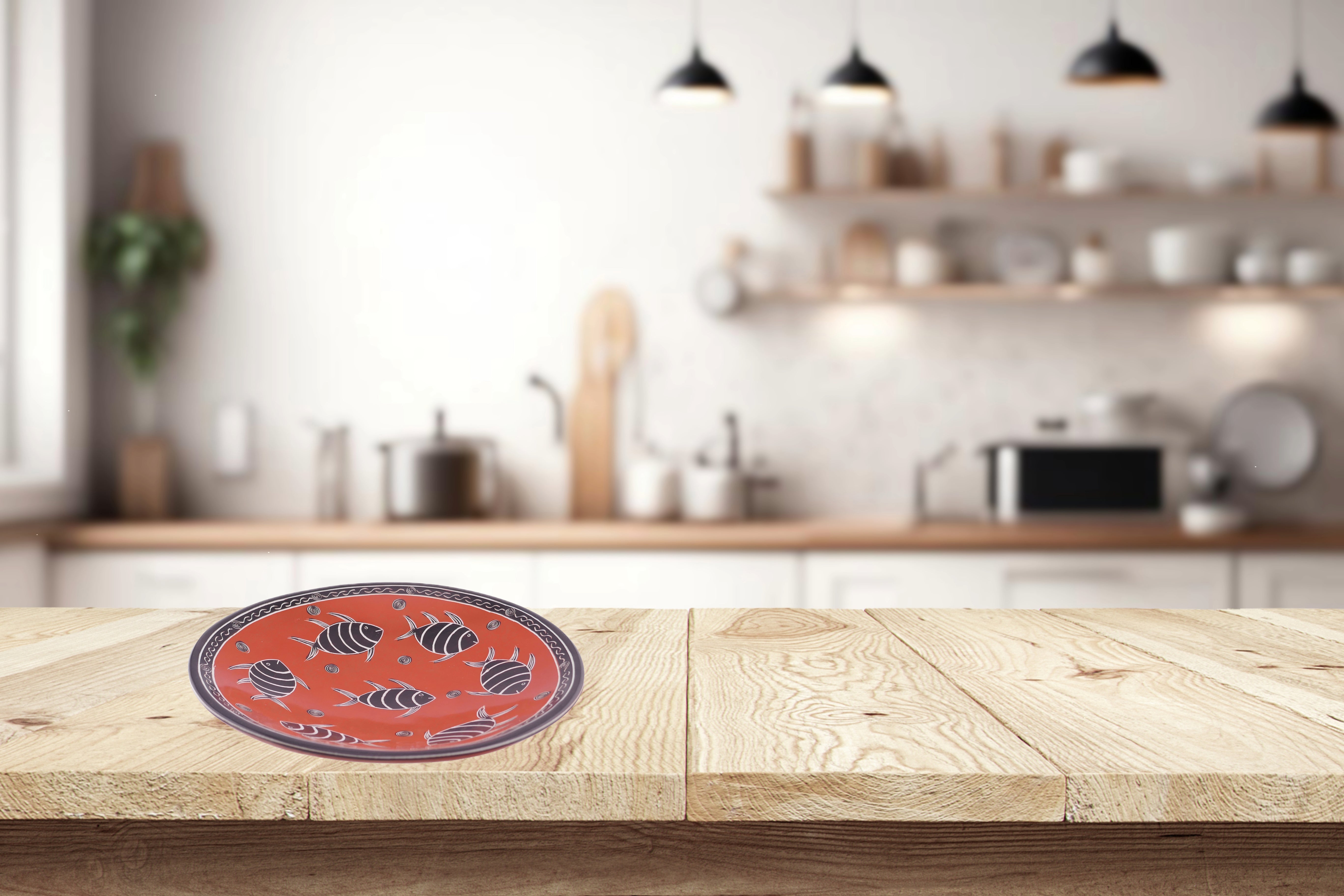 Handmade Stone Trivet / Hot plate // Display Plate //Orange Fish design // Protect your table from hot pots and pans 25 cm / 10" //  with Storycard