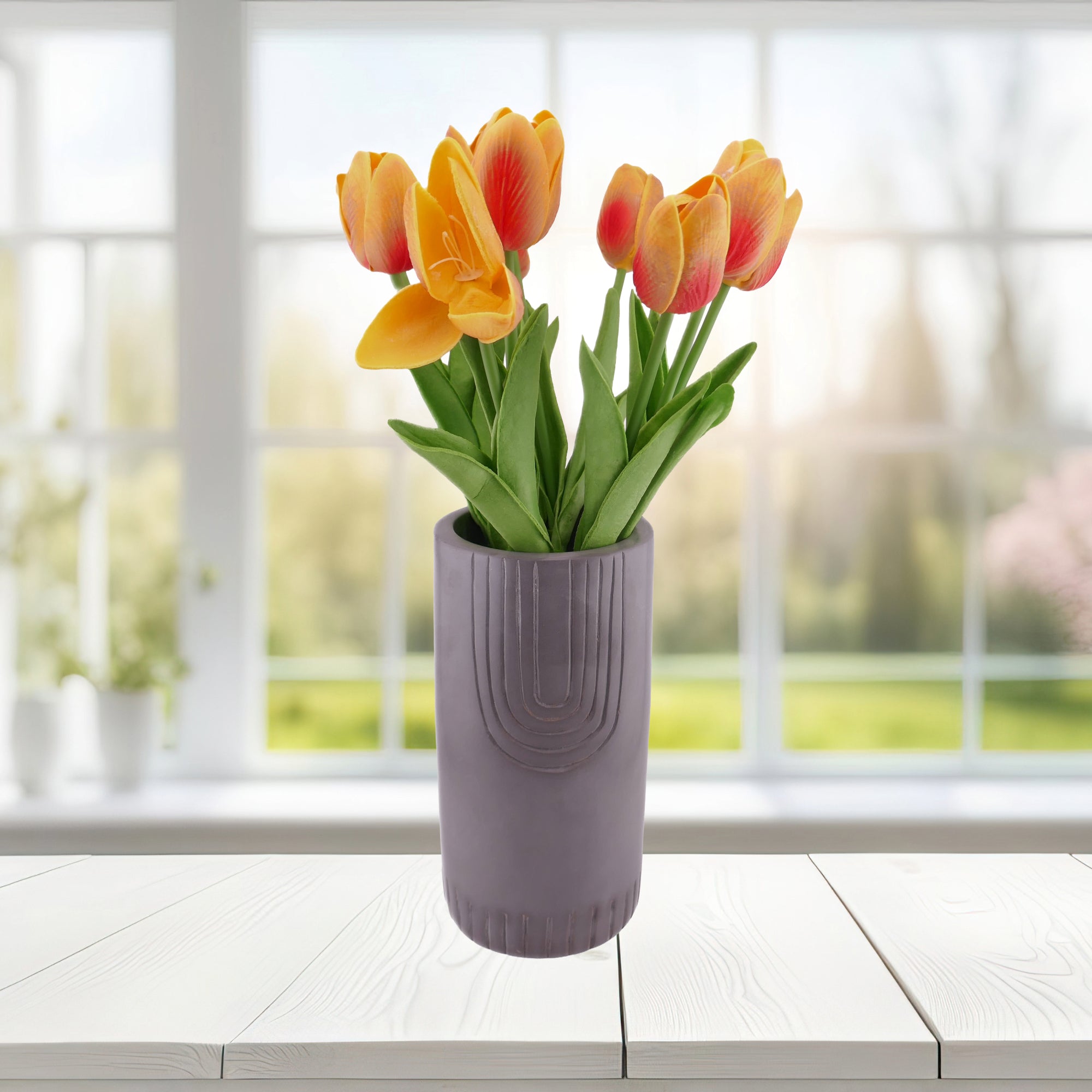 Tall Grey Stone Decorated Planter // hand made 20 cm with Storycard in two designs