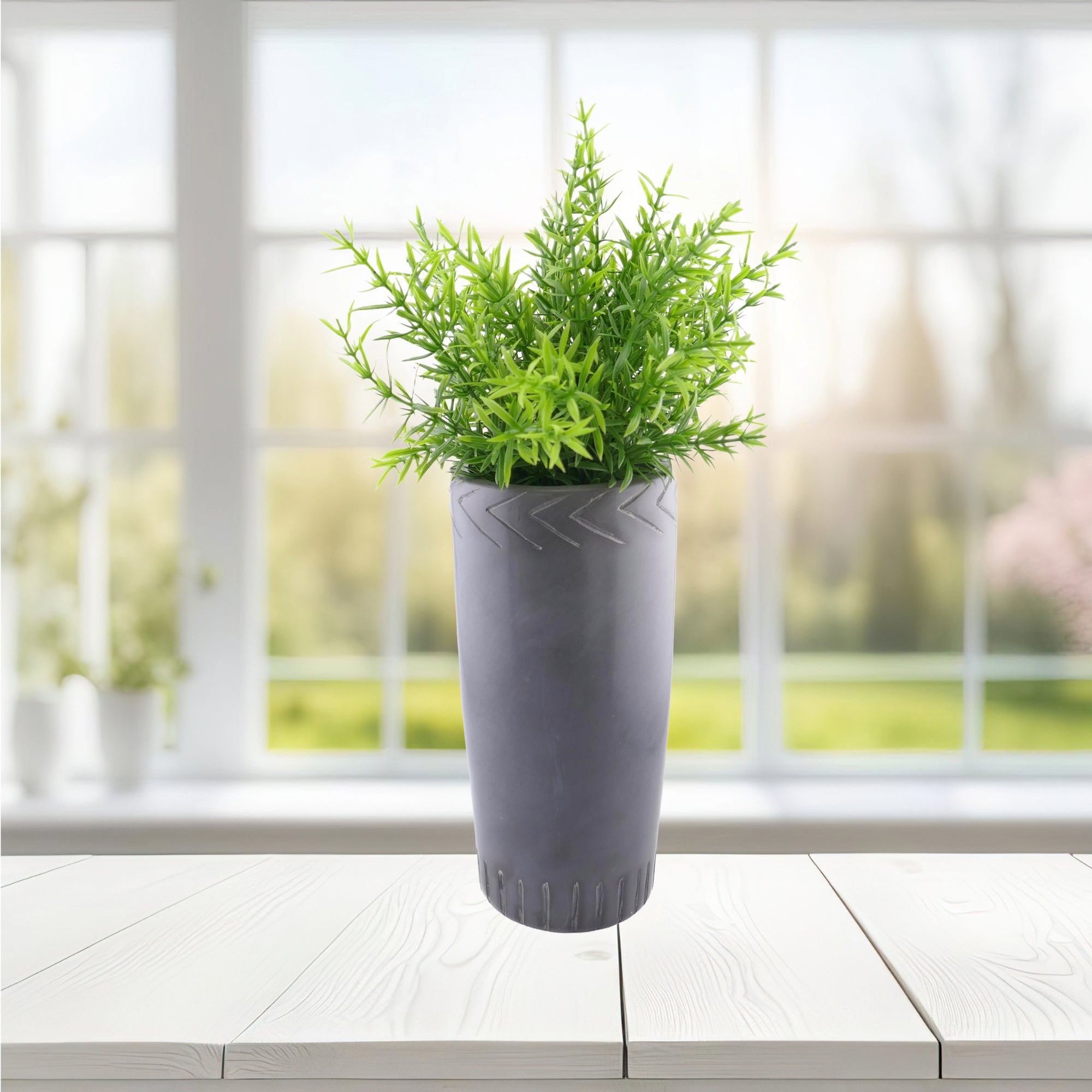 Tall Grey Stone Decorated Planter // hand made 20 cm with Storycard in two designs