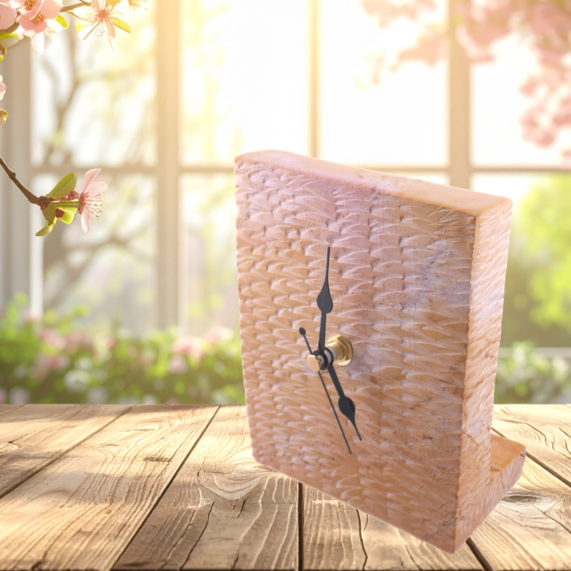 Hand‑Carved Soapstone Standing Clock – African Design, Natural Serrated Stone, Quartz Movement, 1.3 kg Freestanding Home Décor