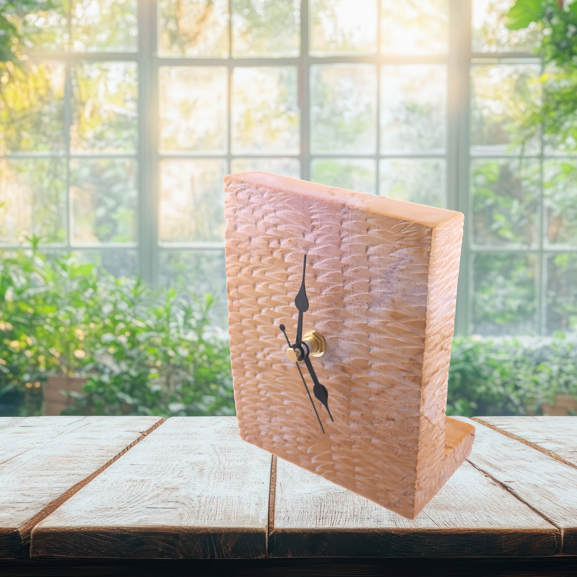 Hand‑Carved Soapstone Standing Clock – African Design, Natural Serrated Stone, Quartz Movement, 1.3 kg Freestanding Home Décor