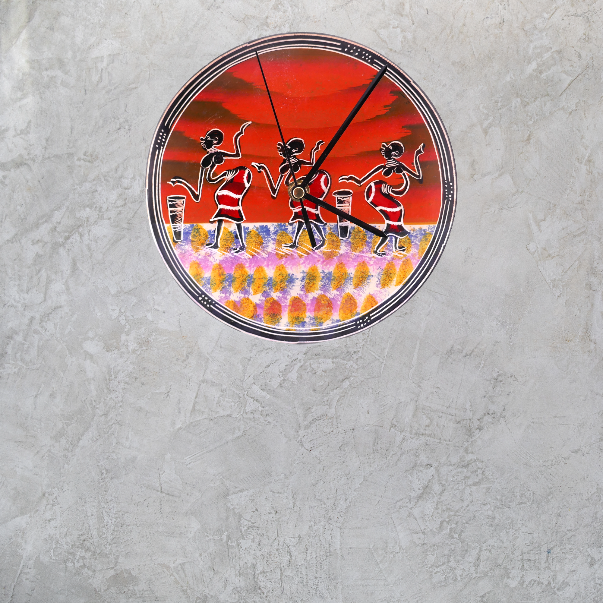 Handcrafted African Stone Wall Clock 8 inch – Artisan‑made, African Life Designs, Natural Stone, Dancers, Village Huts, Giraffes, Quartz Movement, Ready to Hang