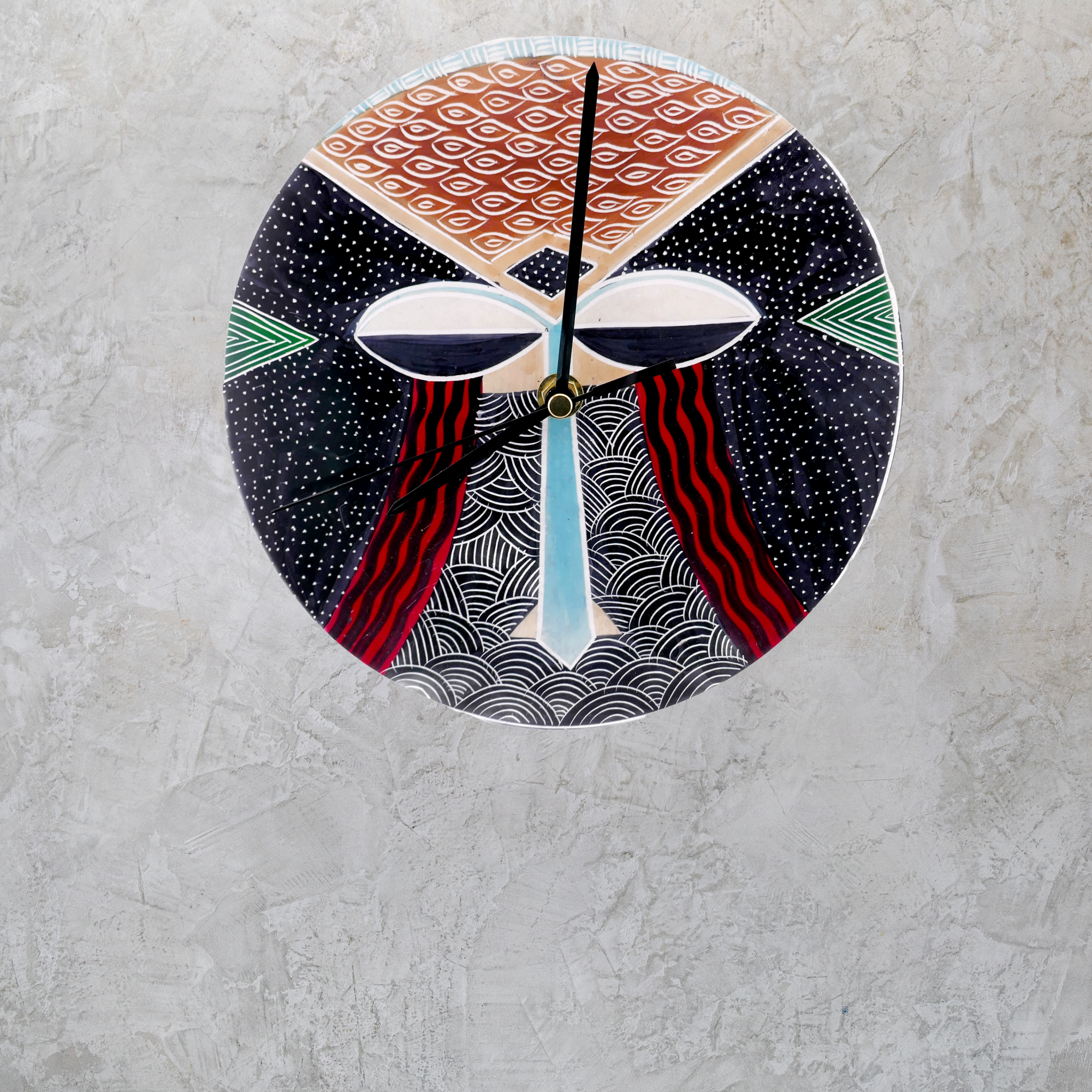Handcrafted African Stone Wall Clock 8 inch – Artisan‑made, African Abstract Face Design, Natural Stone, Quartz Movement, Ready to Hang