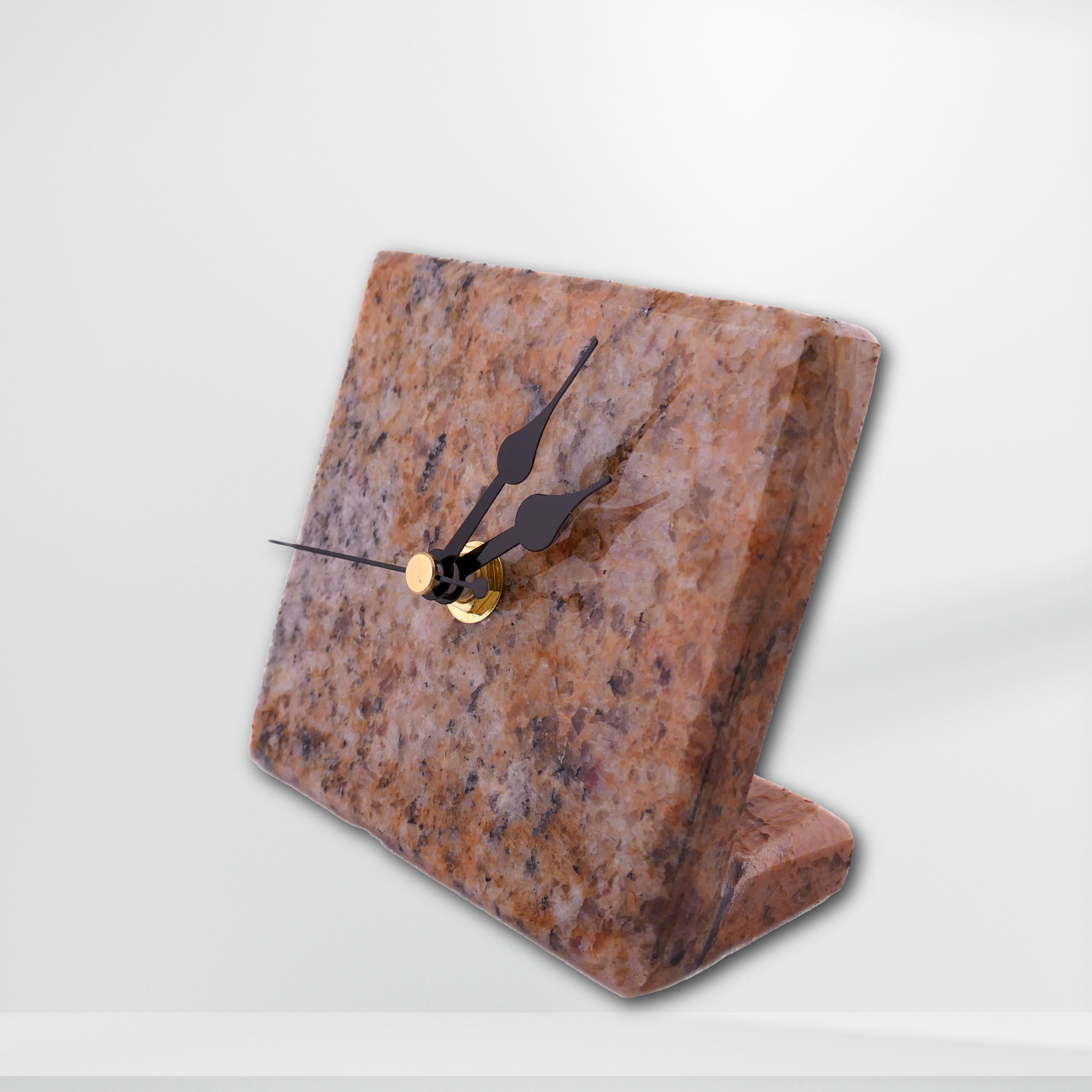 Handmade Granite Desk Clock – African Design, Natural Pink Stone, Quartz Movement, Compact Freestanding 10×10×6 cm – Friendly Trading Co