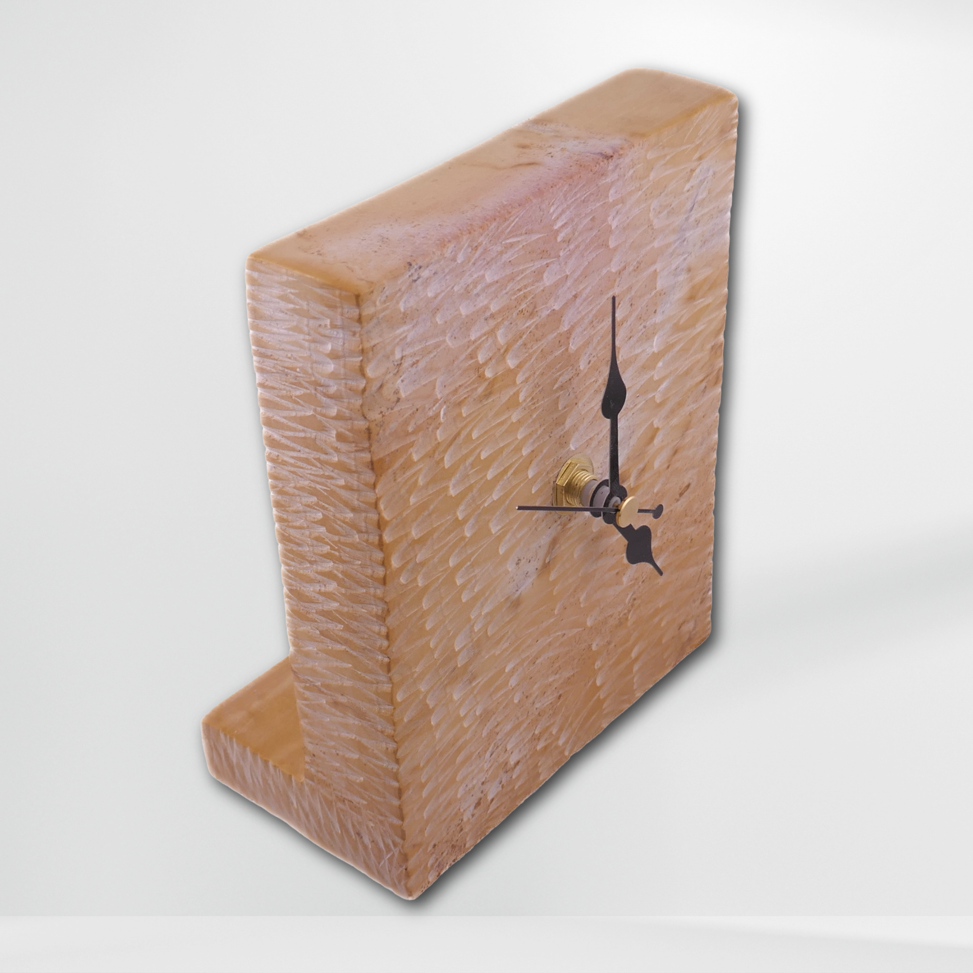 Hand‑Carved Soapstone Standing Clock – African Design, Natural Serrated Stone, Quartz Movement, 1.3 kg Freestanding Home Décor