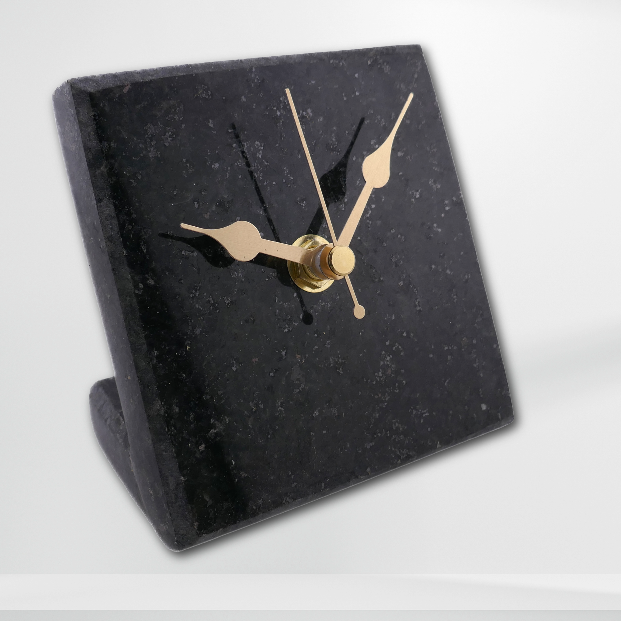 Handmade Granite Desk Clock – African Design, Natural Black Stone, Quartz Movement, Compact Freestanding 10×10×6 cm – Friendly Trading Co