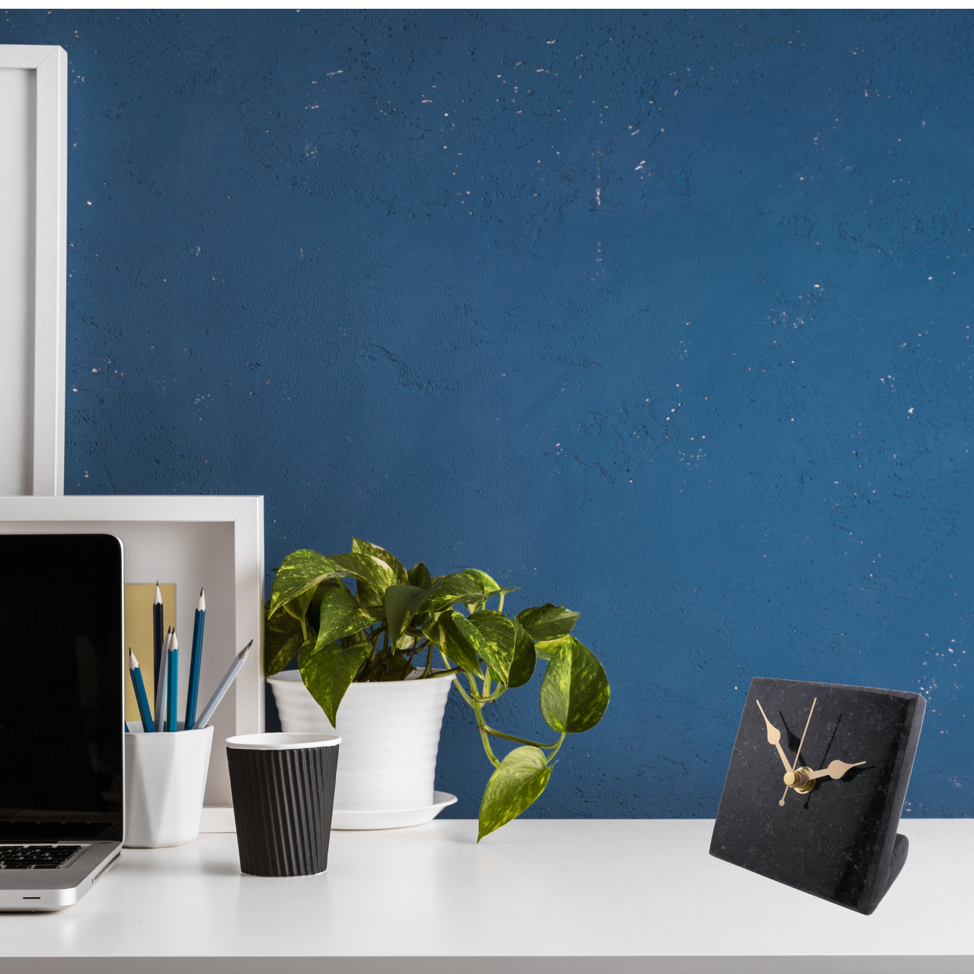 Handmade Granite Desk Clock – African Design, Natural Black Stone, Quartz Movement, Compact Freestanding 10×10×6 cm – Friendly Trading Co