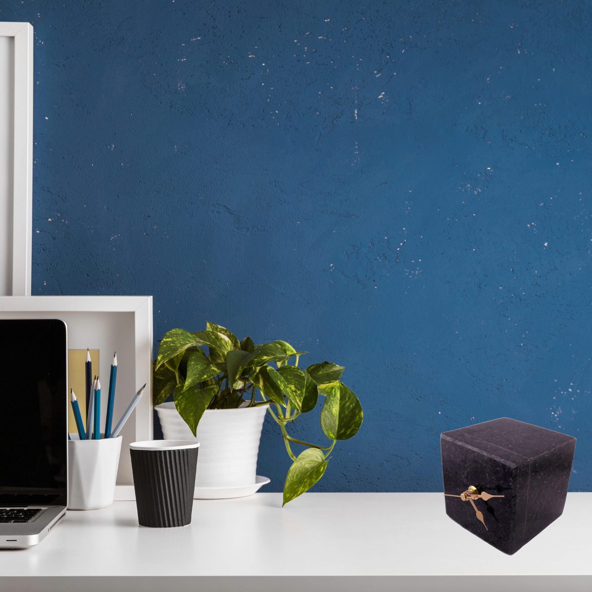 Handmade Granite Cube Desk Clock – African Design, Natural Black Stone, Quartz Movement, Compact Freestanding 10×10×6 cm – Friendly Trading Co