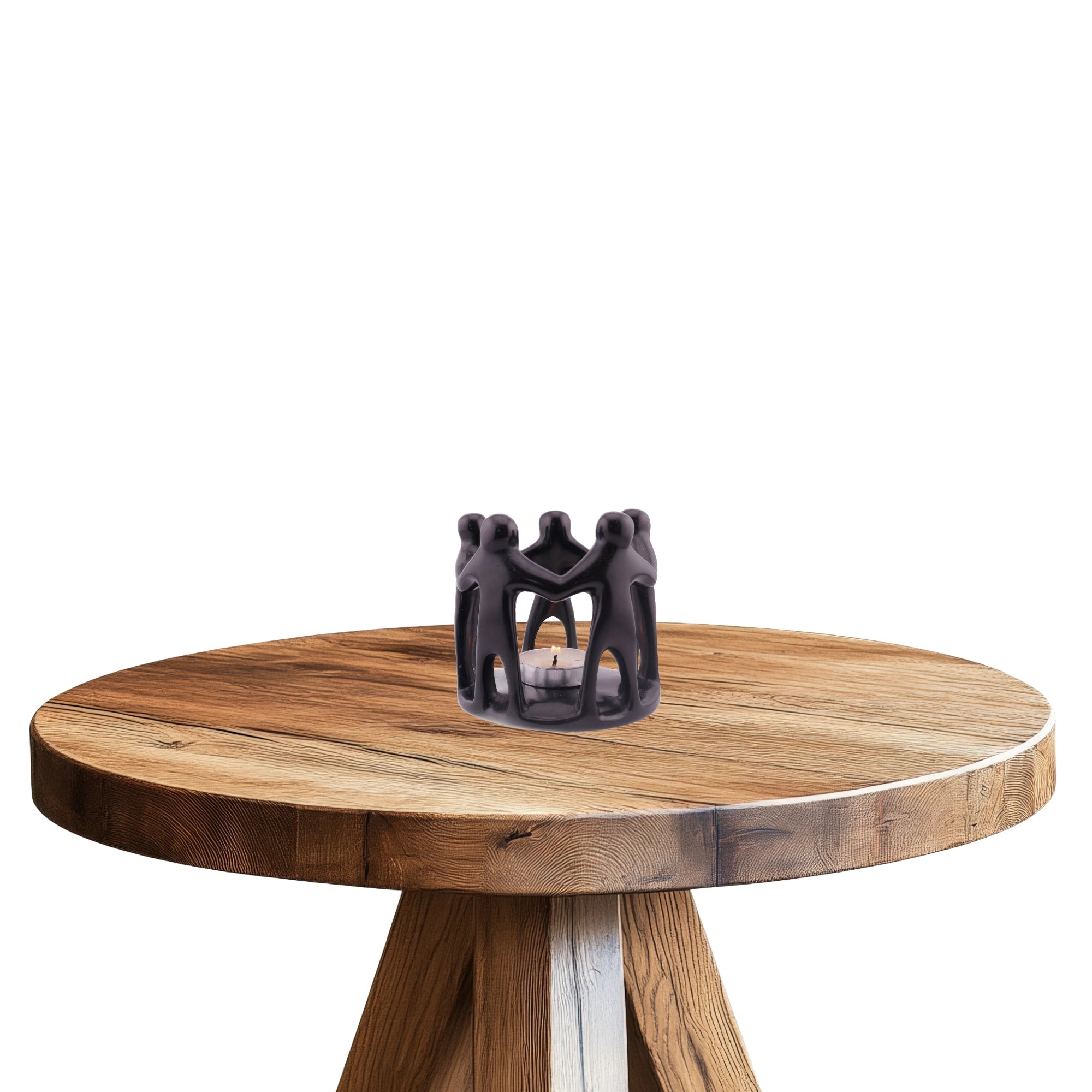 Togetherness Tealight Holder stone sculpture hand made 9cm Black with Storycard - FriendlyTradingCo