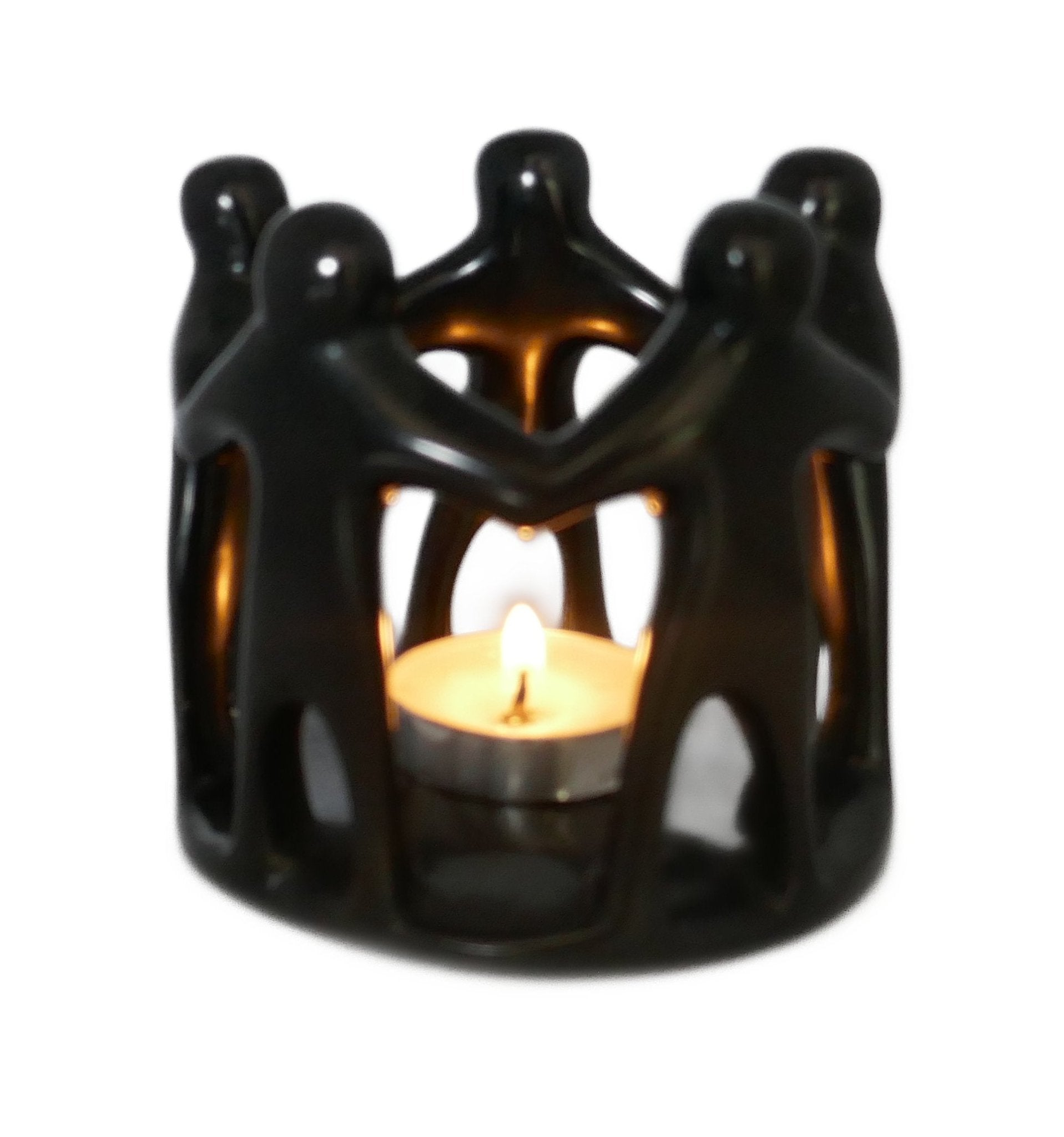 Togetherness Tealight Holder stone sculpture hand made 9cm Black with Storycard - FriendlyTradingCo