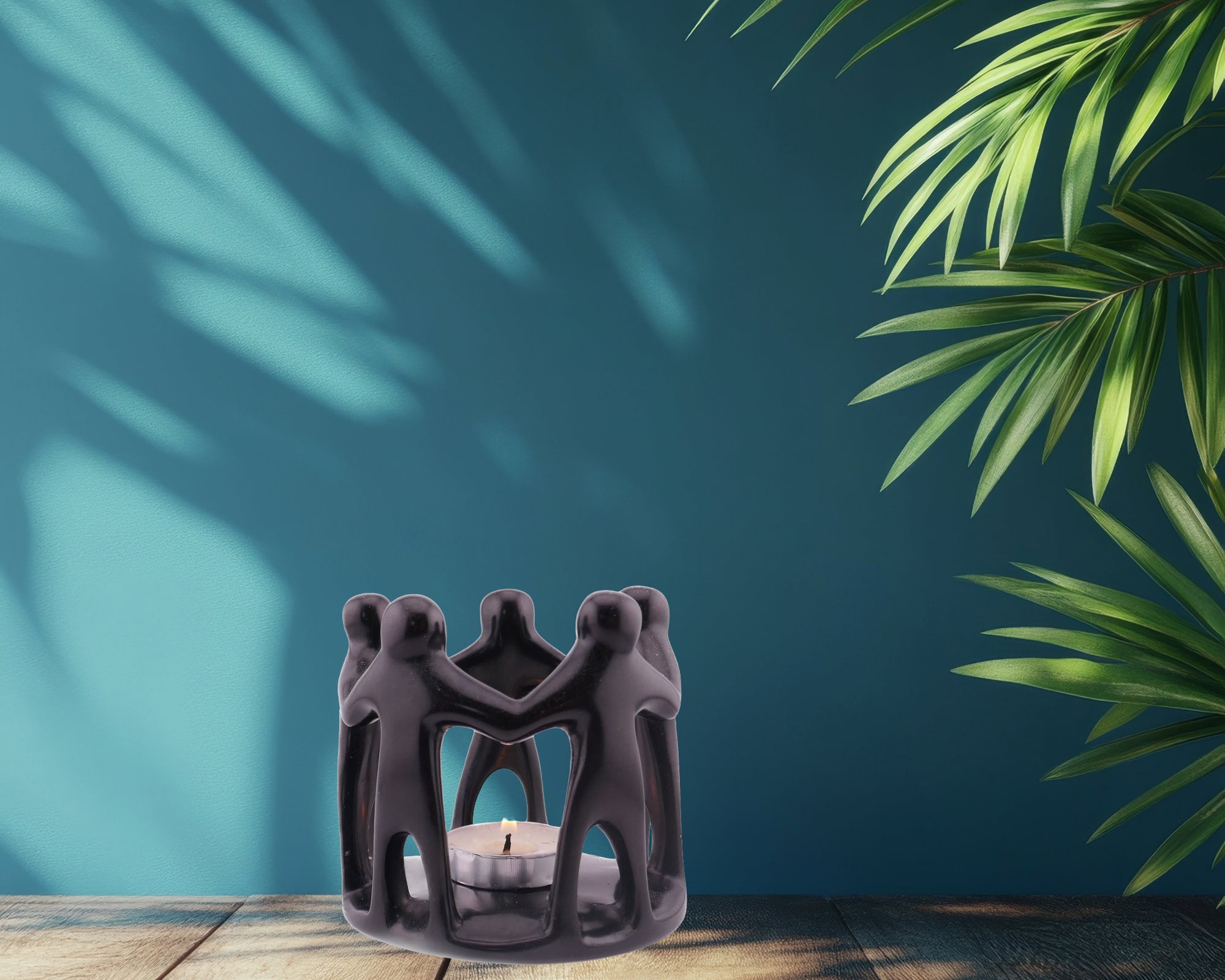 Togetherness Tealight Holder stone sculpture hand made 9cm Black with Storycard - FriendlyTradingCo