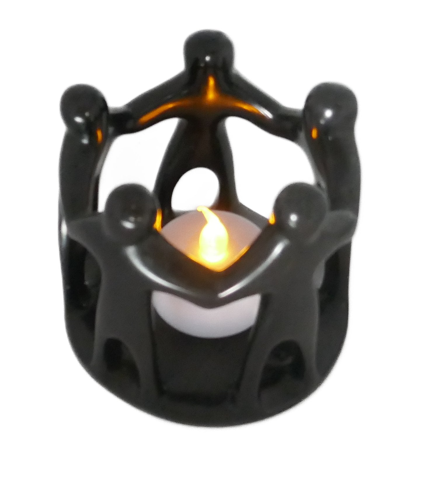 Togetherness Tealight Holder stone sculpture hand made 9cm Black with Storycard - FriendlyTradingCo