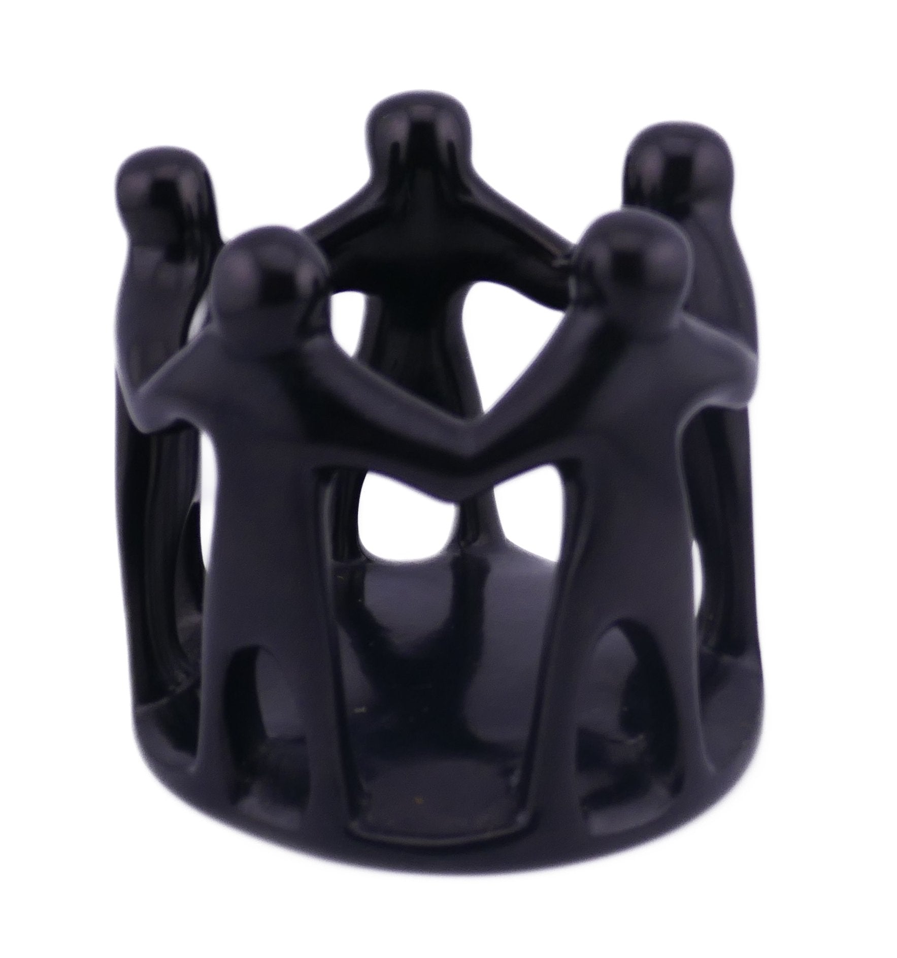 Togetherness Tealight Holder stone sculpture hand made 9cm Black with Storycard - FriendlyTradingCo