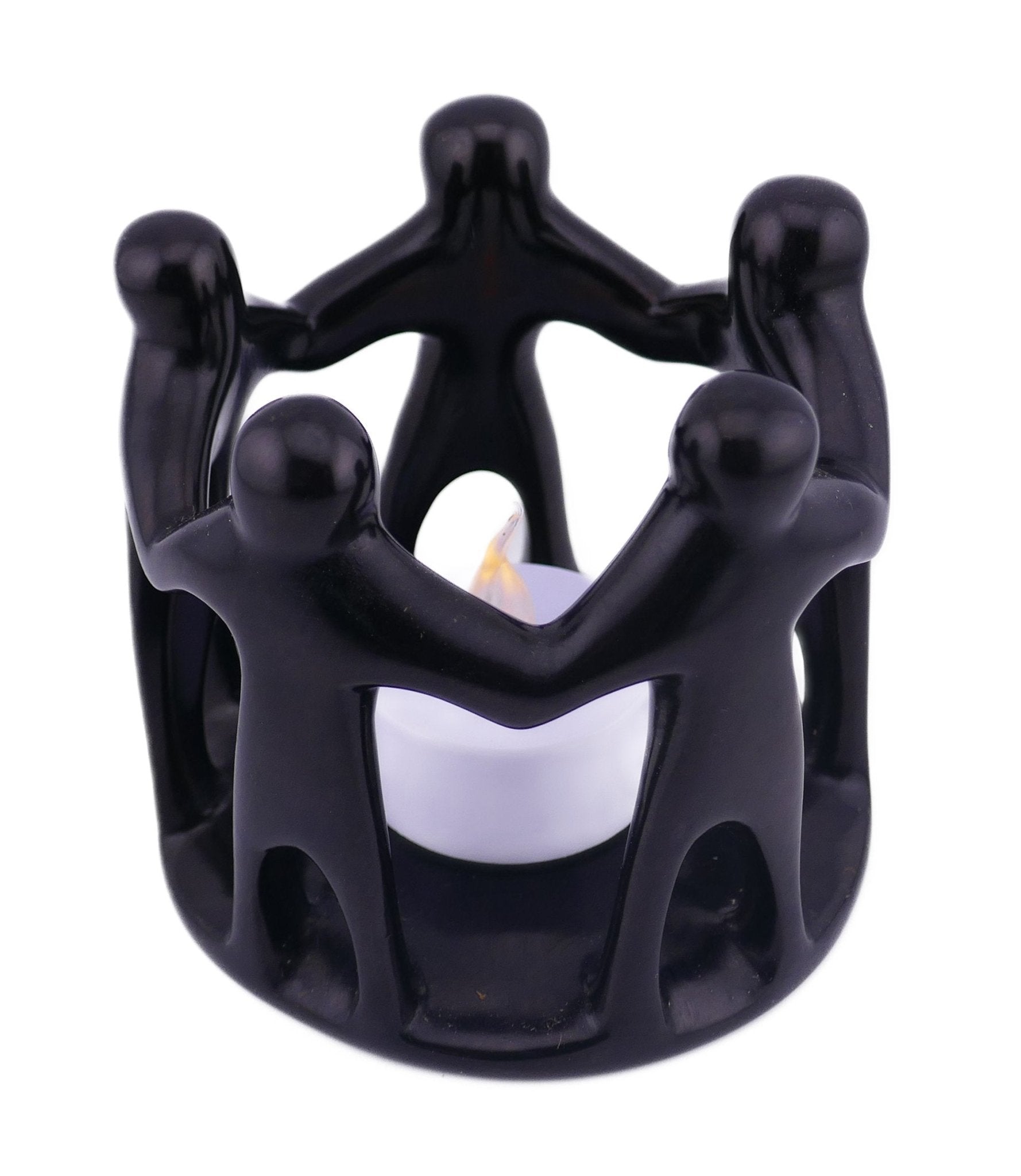 Togetherness Tealight Holder stone sculpture hand made 9cm Black with Storycard - FriendlyTradingCo