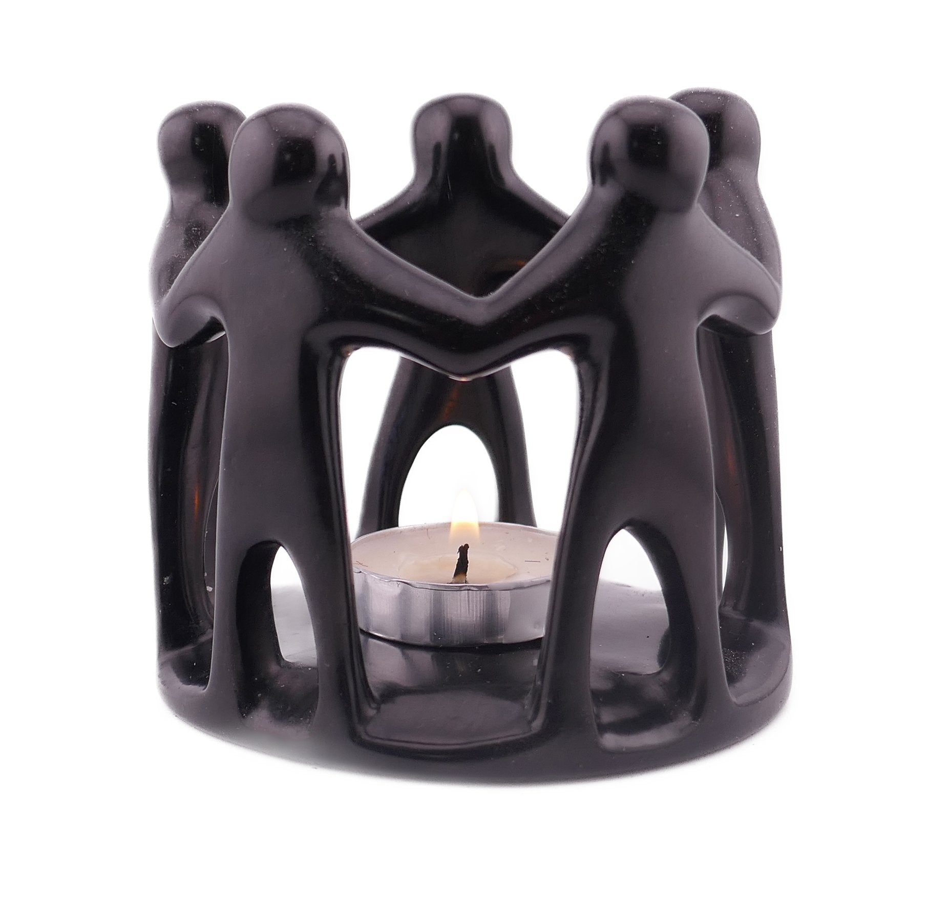 Togetherness Tealight Holder stone sculpture hand made 9cm Black with Storycard - FriendlyTradingCo