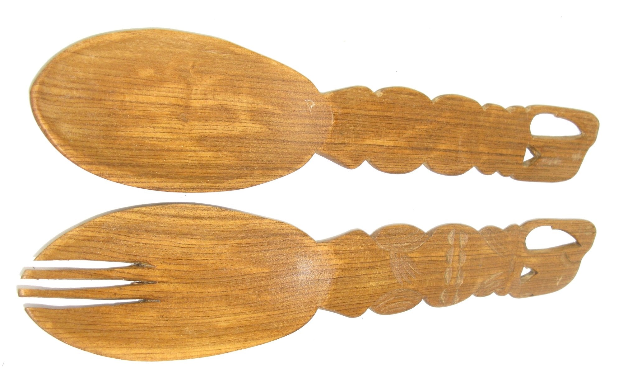 Wooden Salad Servers Pair // African Handcrafted Giraffe or Elephant Designs // 30 cm / 12 inch // Zimbabwe - FriendlyTradingCo