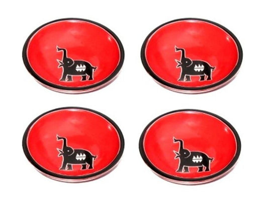 Stone Snack Bowls 4" / 10 cm - Red Elephant Design - Set of 4