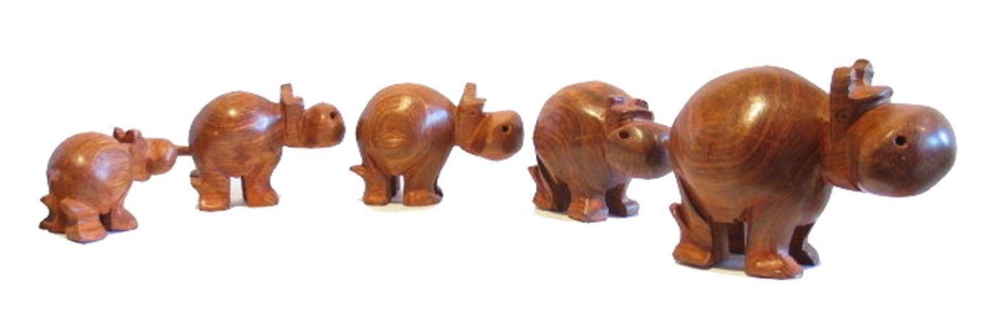 African Hippo Family of 5 Fairly Trades Carvings