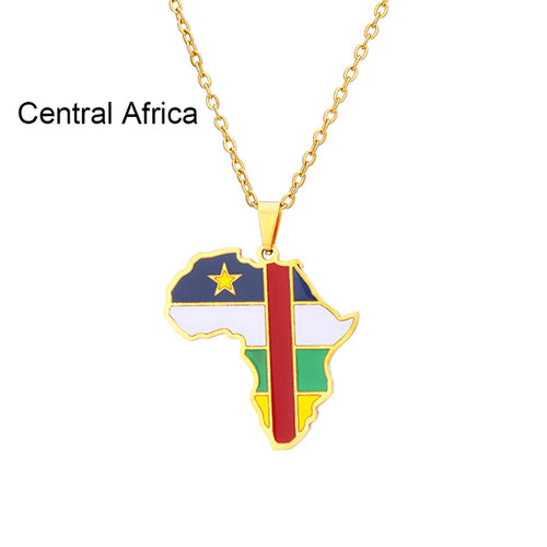 New Africa Map Flag Pendant Necklace Stainless Steel Gold For Men