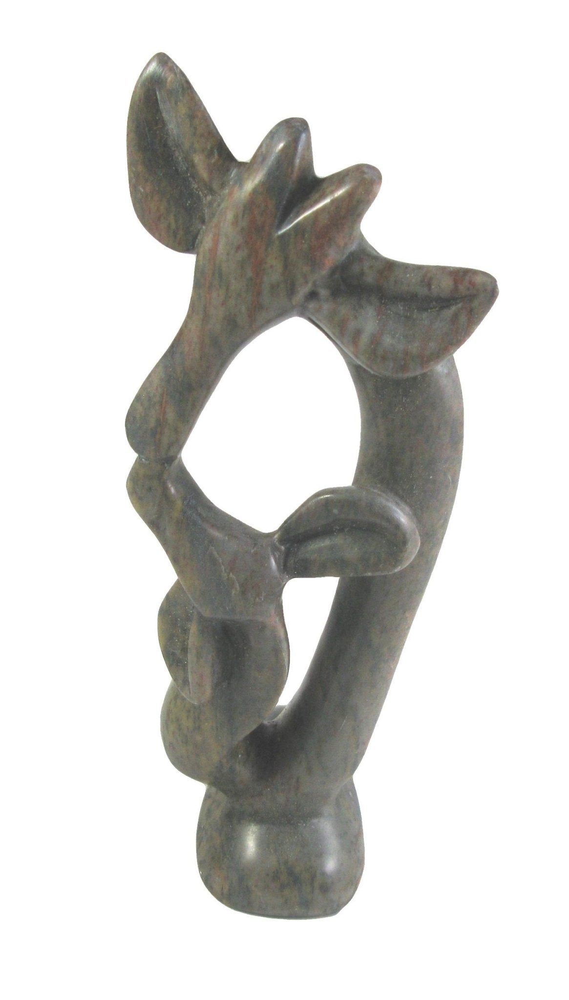 African Abstract Sculpture in Serpentine Stone Kissing Giraffes 8 inch / 20 cm African Art with Storycard - FriendlyTradingCo