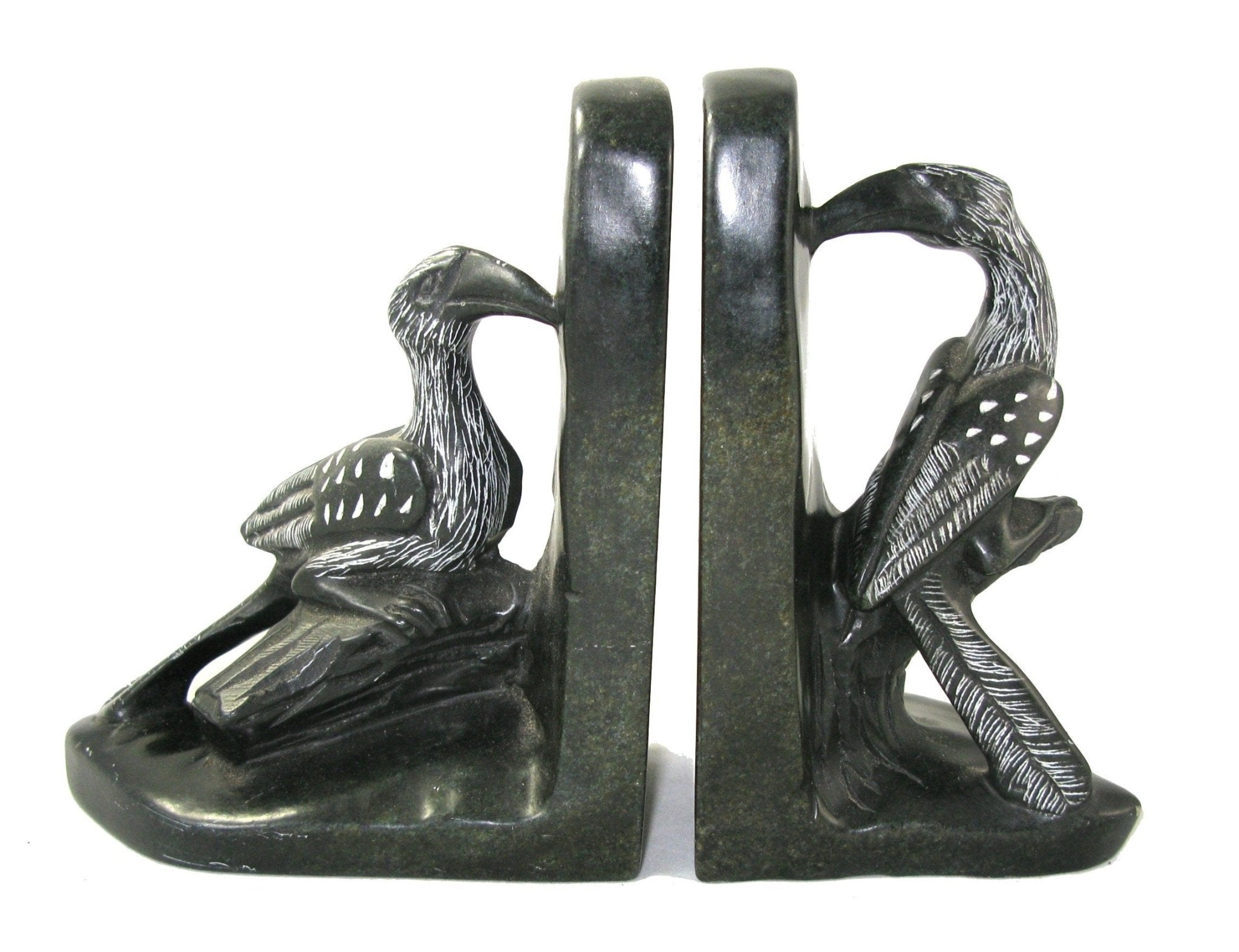 African Art Stone Hornbill Bookends Sculpture from Zimbabwe 15 cm - FriendlyTradingCo