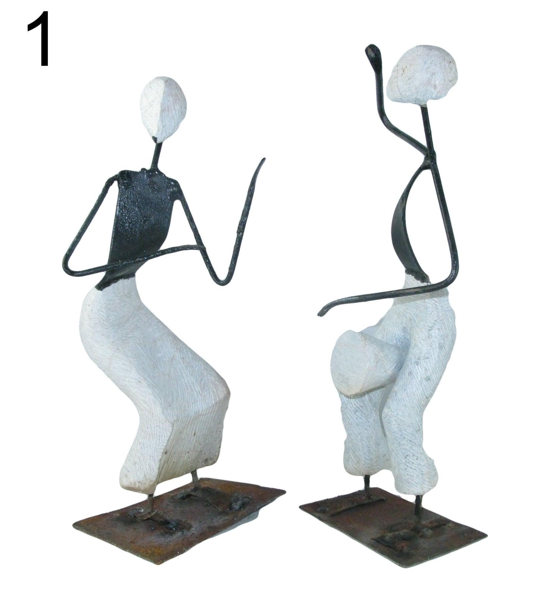 African Dancers Stone & Metal Sculptures from Zimbabwe 24cm tall - FriendlyTradingCo
