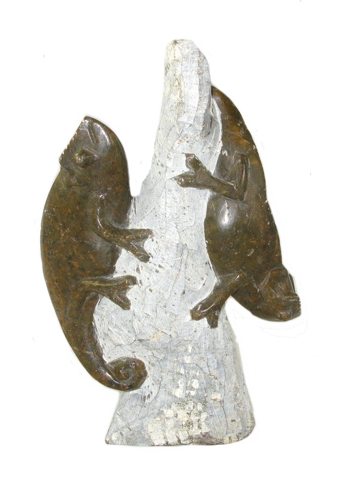 African Gecko Sculpture in Serpentine Stone African Lizard Chameleon Gecko Single / Double / Triple / Single Long - FriendlyTradingCo