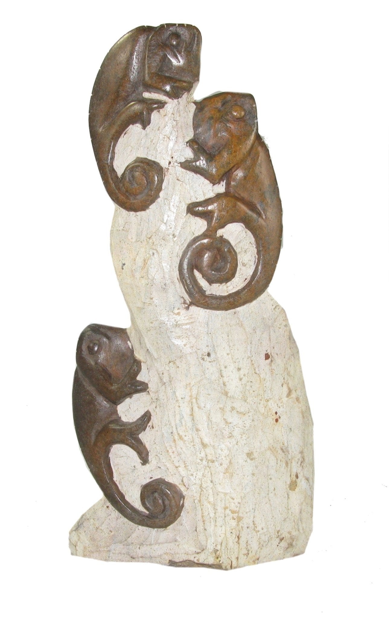 African Gecko Sculpture in Serpentine Stone African Lizard Chameleon Gecko Single / Double / Triple / Single Long - FriendlyTradingCo
