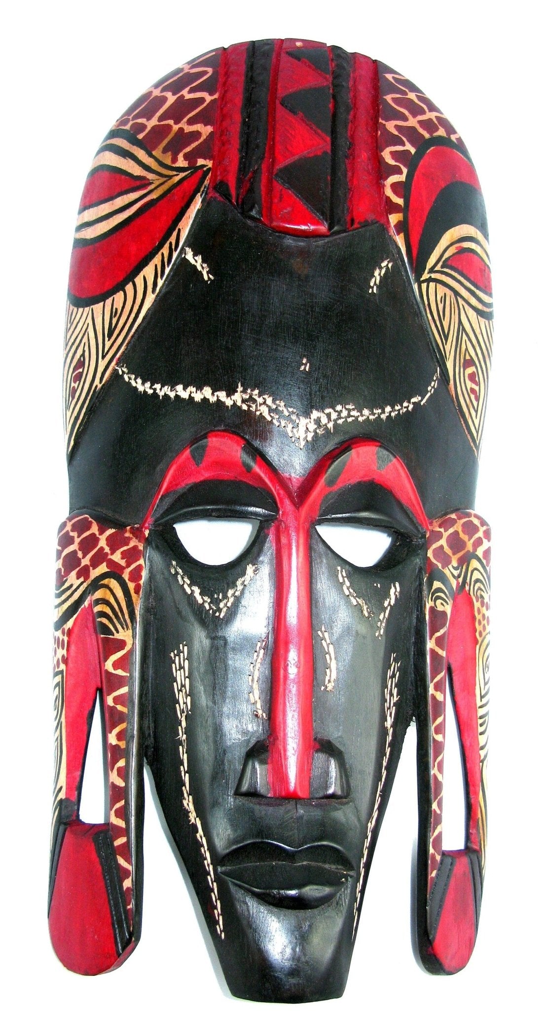 African Mask Traditional Maasai Mask Wooden Devil Mask 9 in / 23 cm, Long Mask 10 in / 25 cm or Quad Long Mask 24 in / 60 cm with Story - card - FriendlyTradingCo