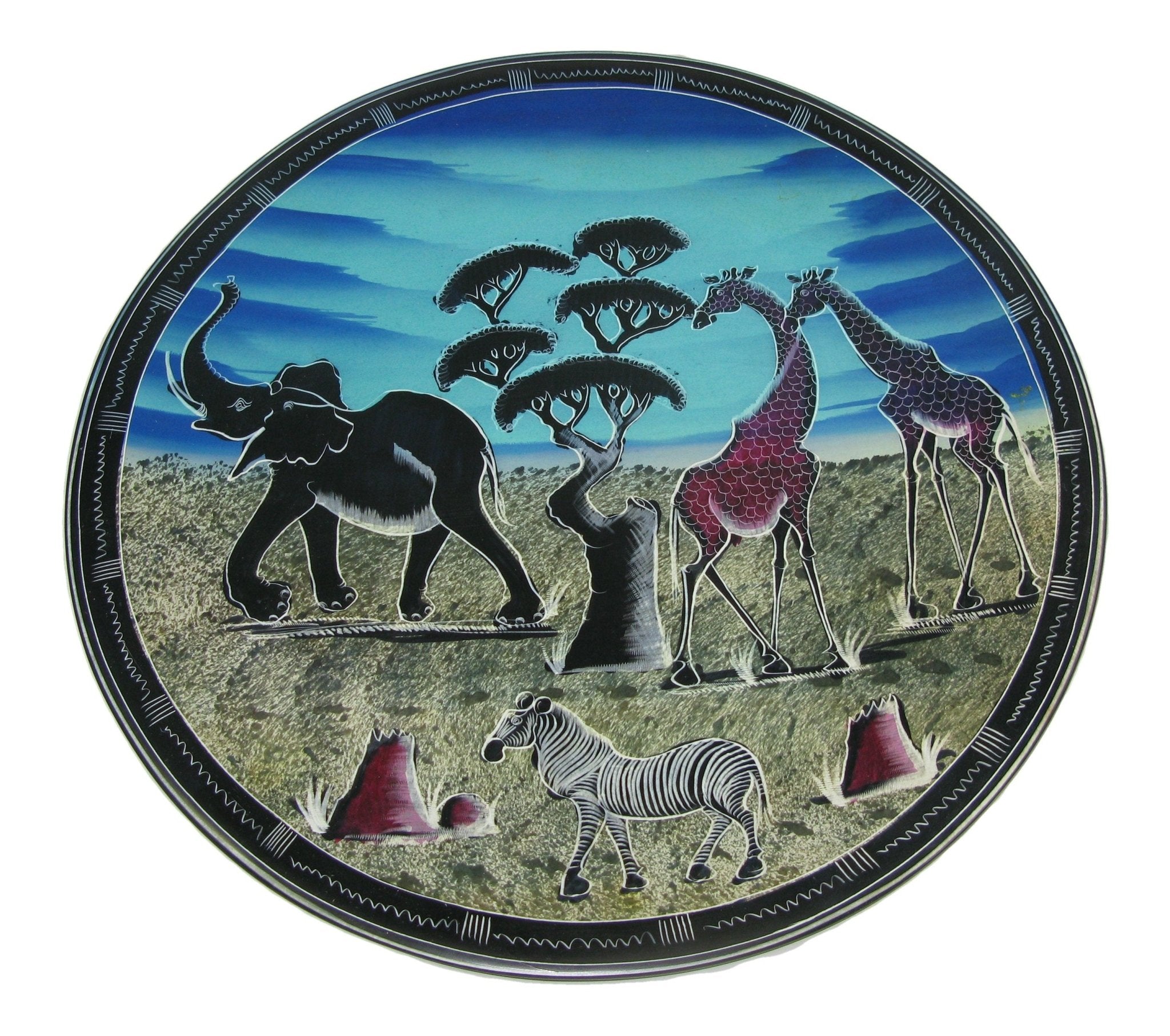 African Savannah - Wildlife Collectable Stone Round Display Plate 12 inch / 30 cm Fair Trade with Story - card - FriendlyTradingCo