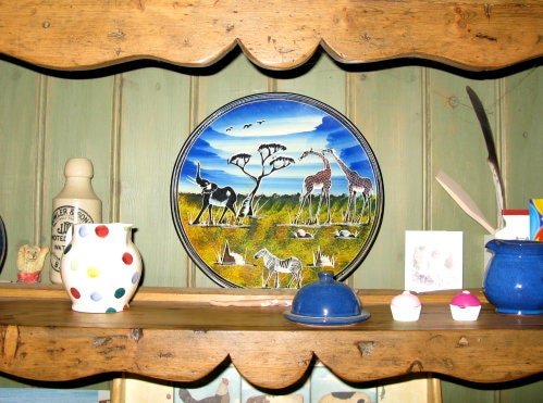 African Savannah - Wildlife Collectable Stone Round Display Plate 12 inch / 30 cm Fair Trade with Story - card - FriendlyTradingCo