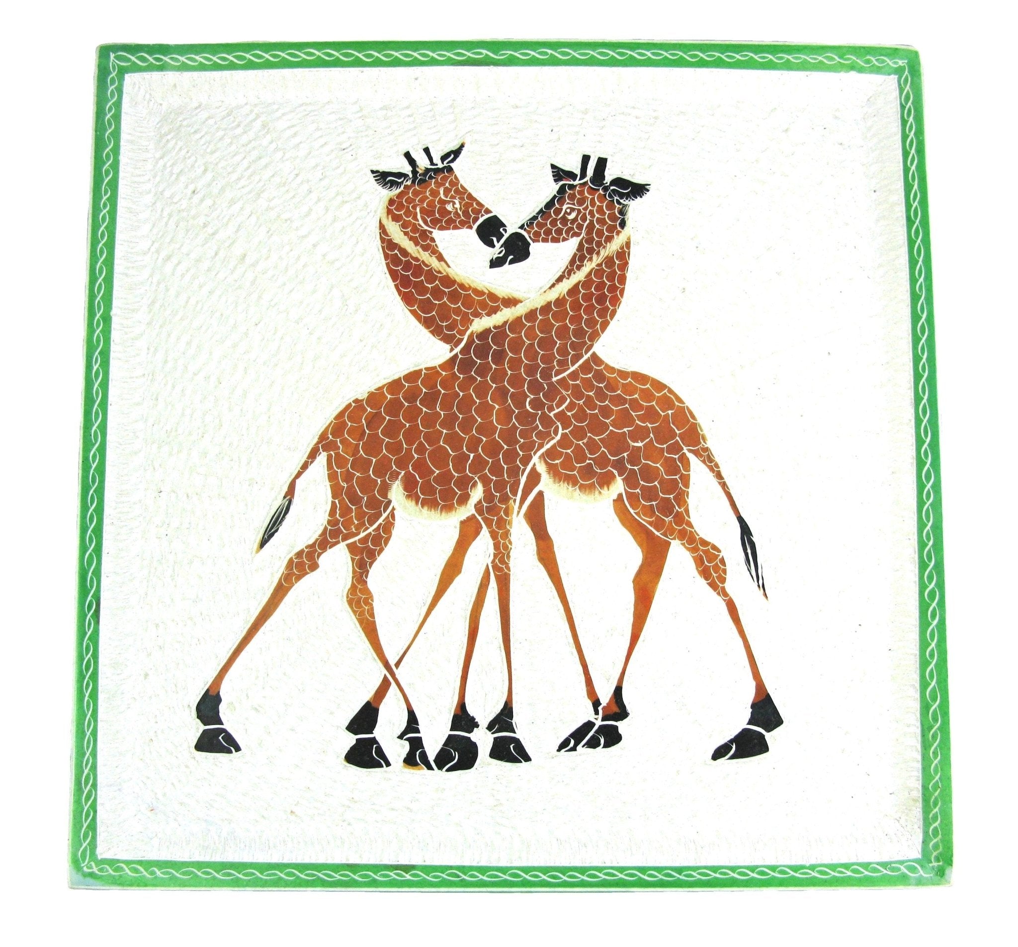 African Square Decorative Tray Server Fruit Bowl // Soapstone 10 inch 25cm // wildlife designs + storycard - FriendlyTradingCo