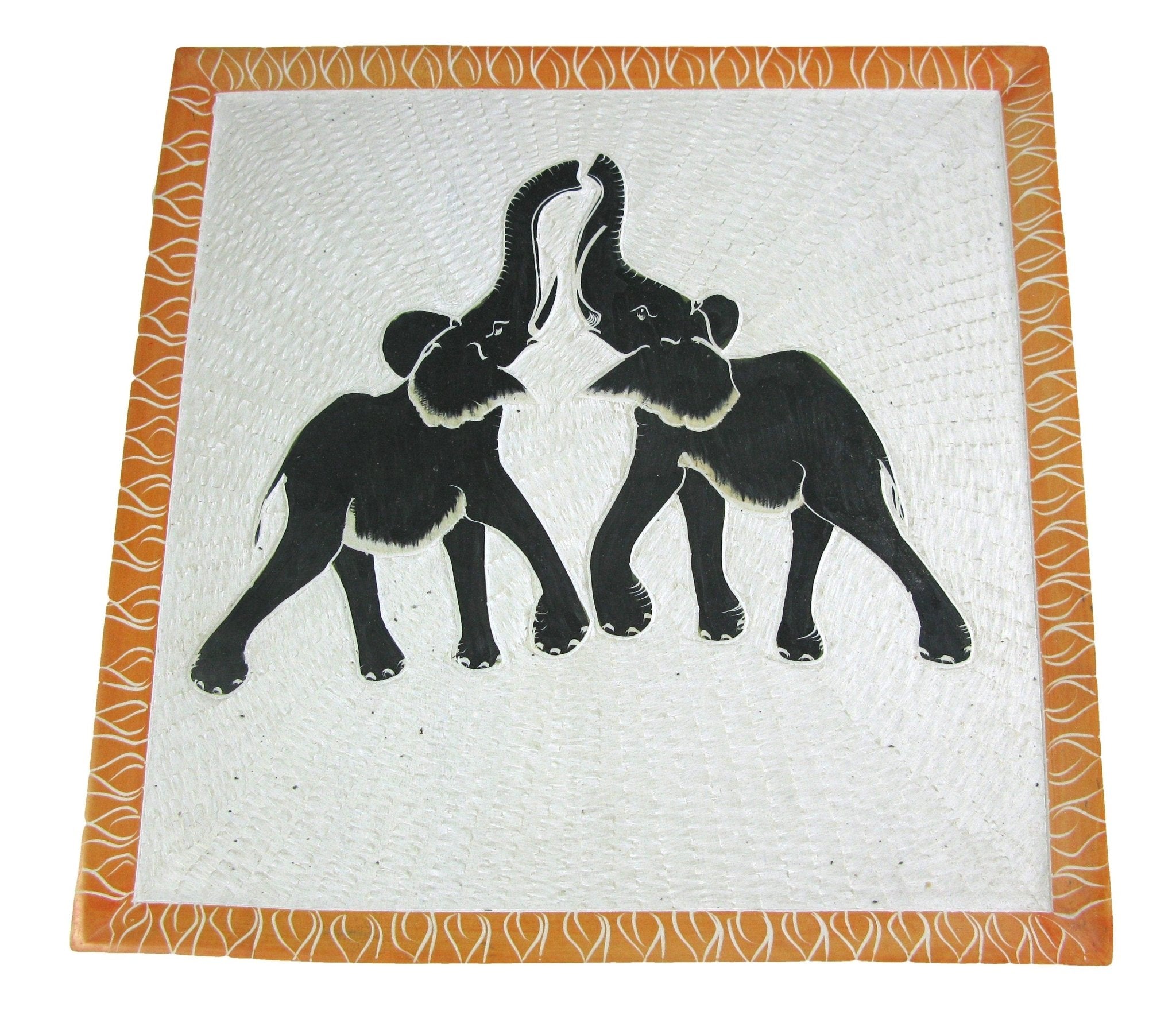 African Square Decorative Tray Server Fruit Bowl // Soapstone 10 inch 25cm // wildlife designs + storycard - FriendlyTradingCo