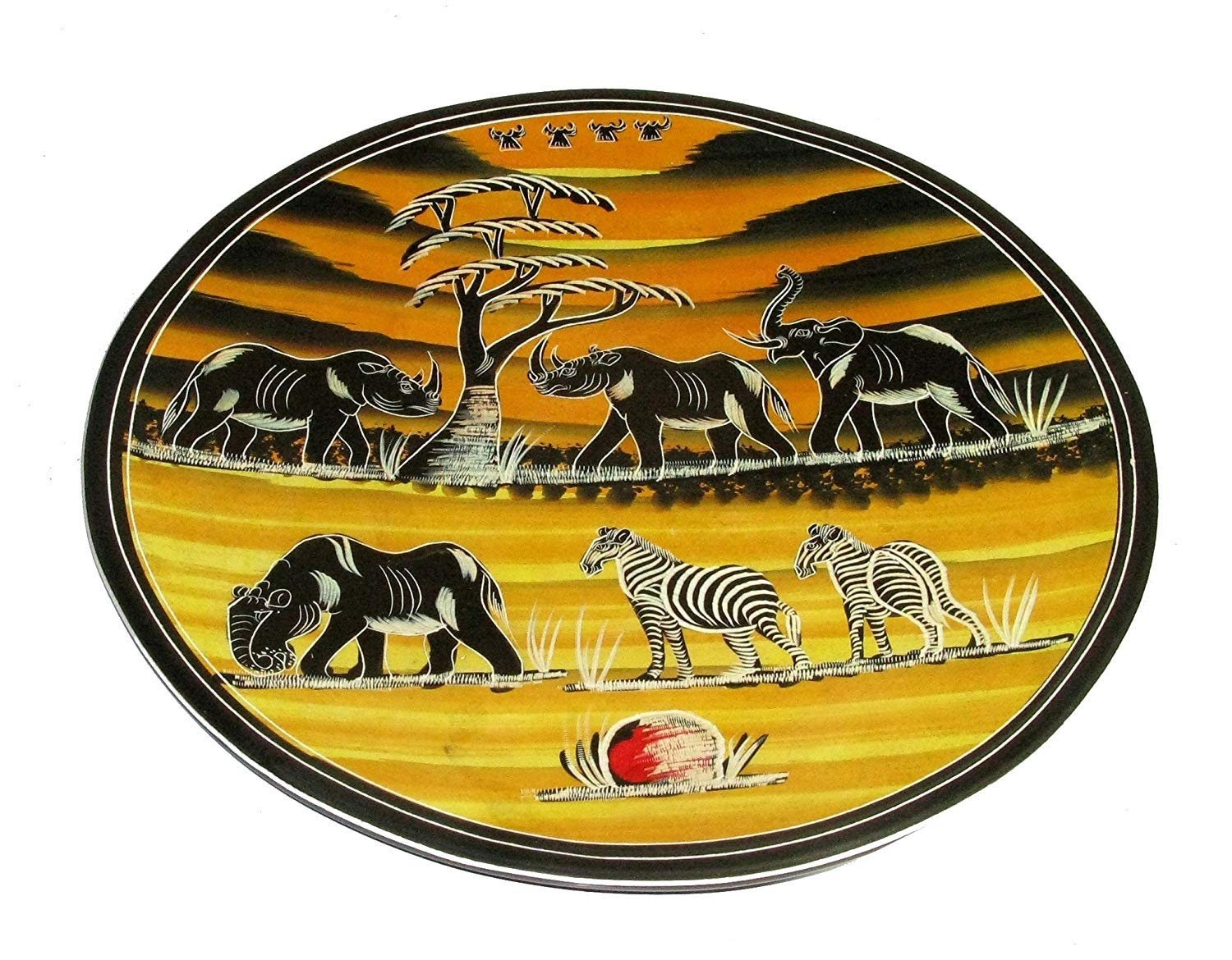African Sunset - Wildlife Collectable Stone Round Display Plate 10inch / 25 cm Fair Trade with Storycard - FriendlyTradingCo