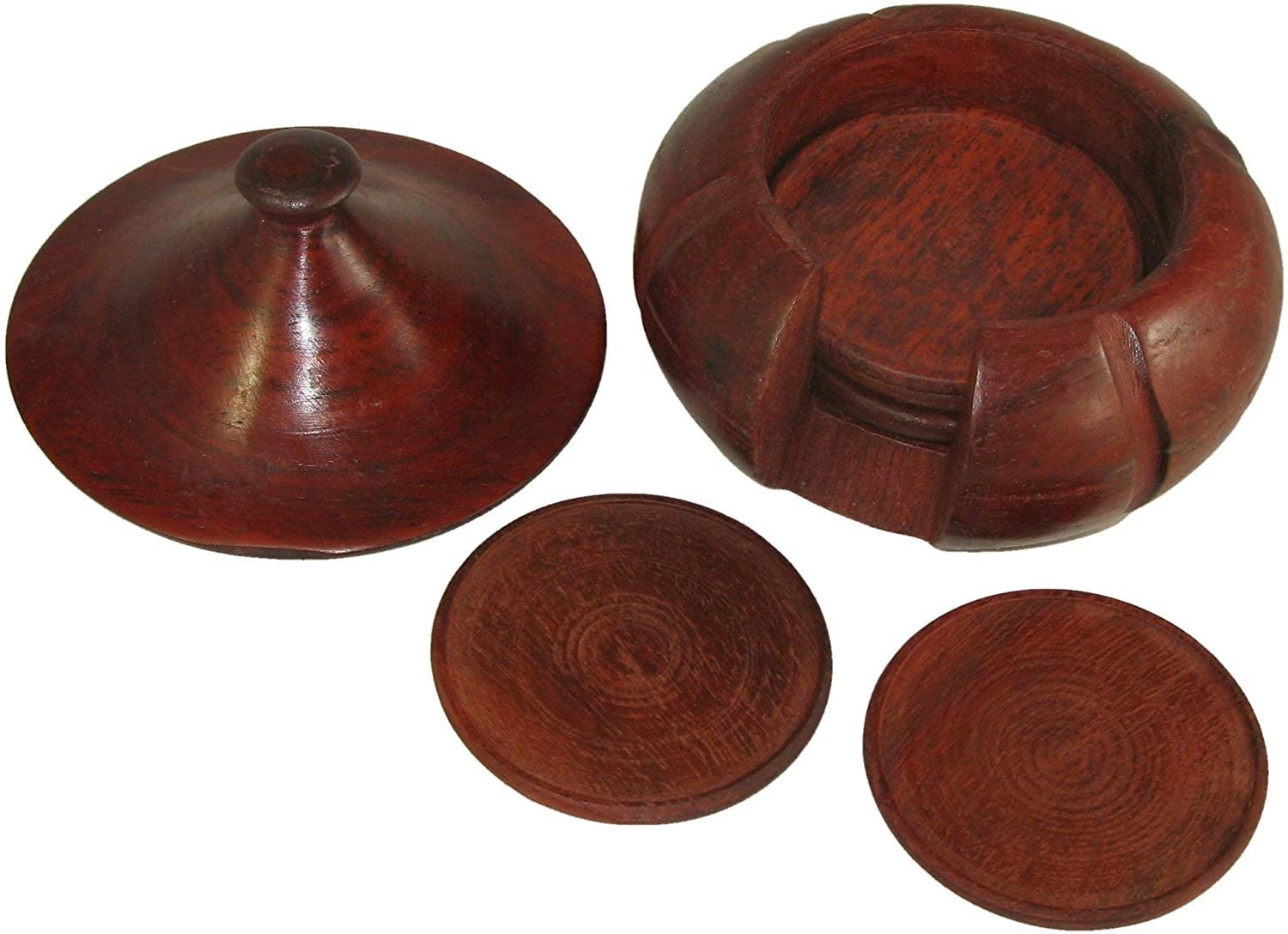 African Wooden Coasters - African Hut Design - Hand Crafted in Senegal - Coasters 6 cm / 2.5 inch - FriendlyTradingCo