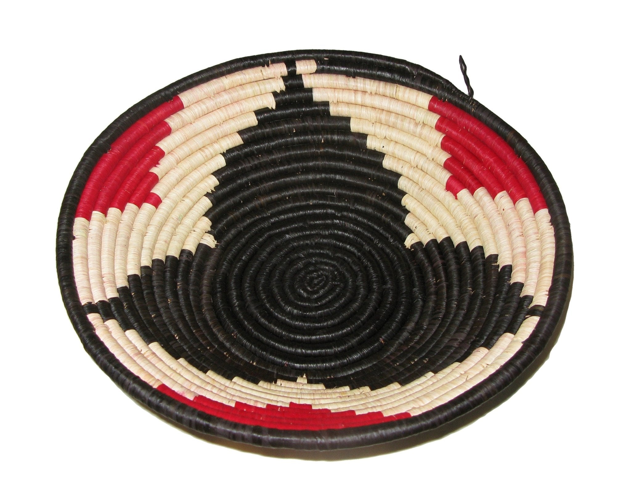 African Woven Basket 30 x 10 cm / 12 inch Fruit Bowl Serving Leaf Design Black or Brown with Storycard - FriendlyTradingCo