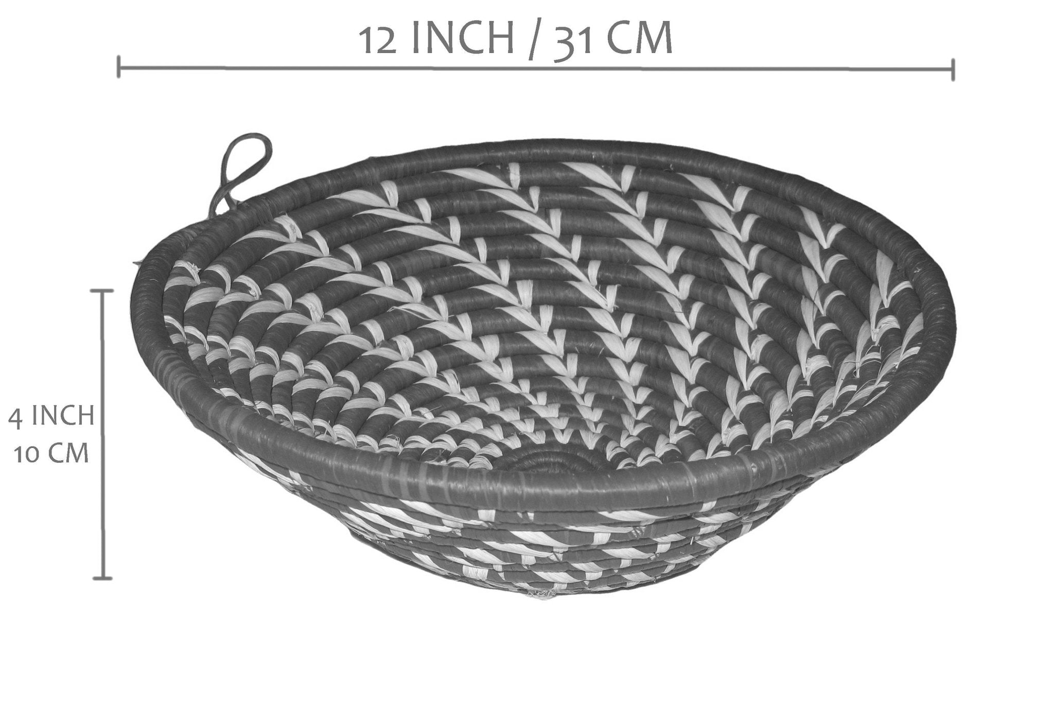African Woven Basket 30 x 10 cm / 12 inch Fruit Bowl Serving Leaf Design Black or Brown with Storycard - FriendlyTradingCo