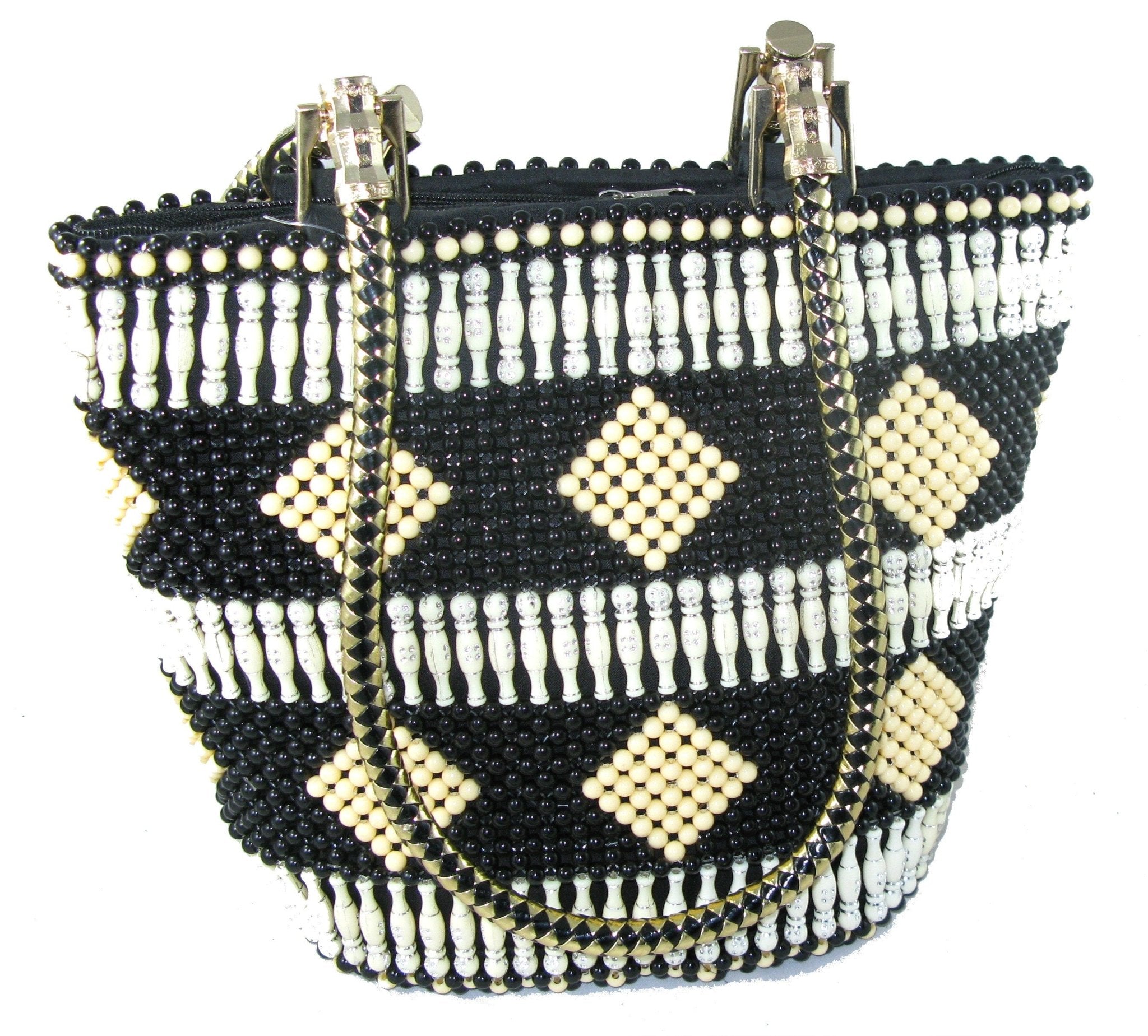 Beaded Leather Fashion Tote Handbag Bag - African Maasai Warrior Design - 33 x 26cm Lined with Zipped Pocket with StoryCard - FriendlyTradingCo