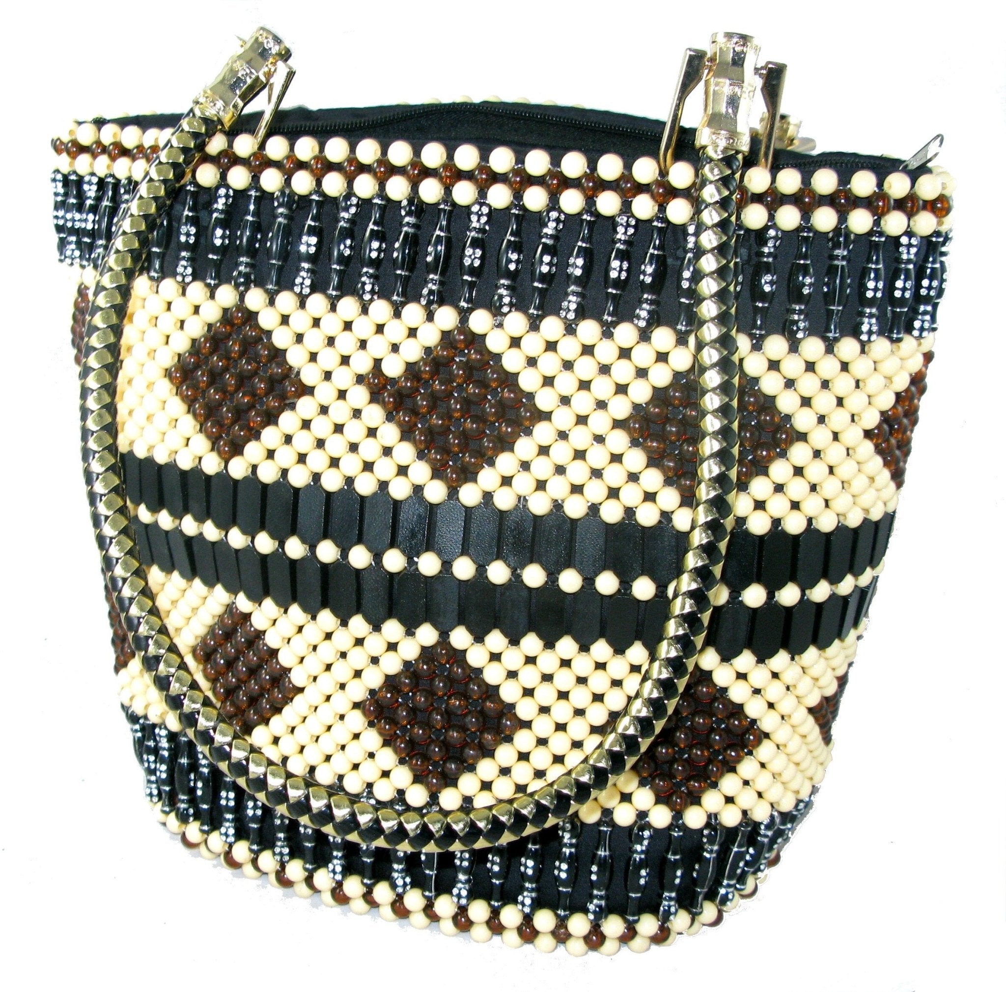 Beaded Leather Fashion Tote Handbag Bag - African Maasai Warrior Design - 33 x 26cm Lined with Zipped Pocket with StoryCard - FriendlyTradingCo