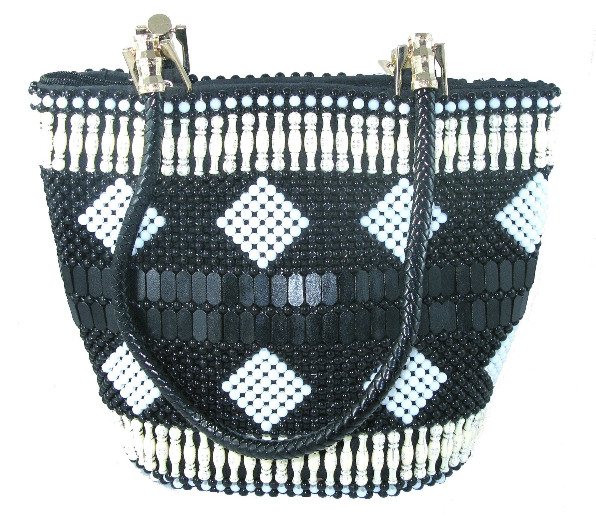 Beaded Leather Fashion Tote Handbag Bag - African Maasai Warrior Design - 33 x 26cm Lined with Zipped Pocket with StoryCard - FriendlyTradingCo