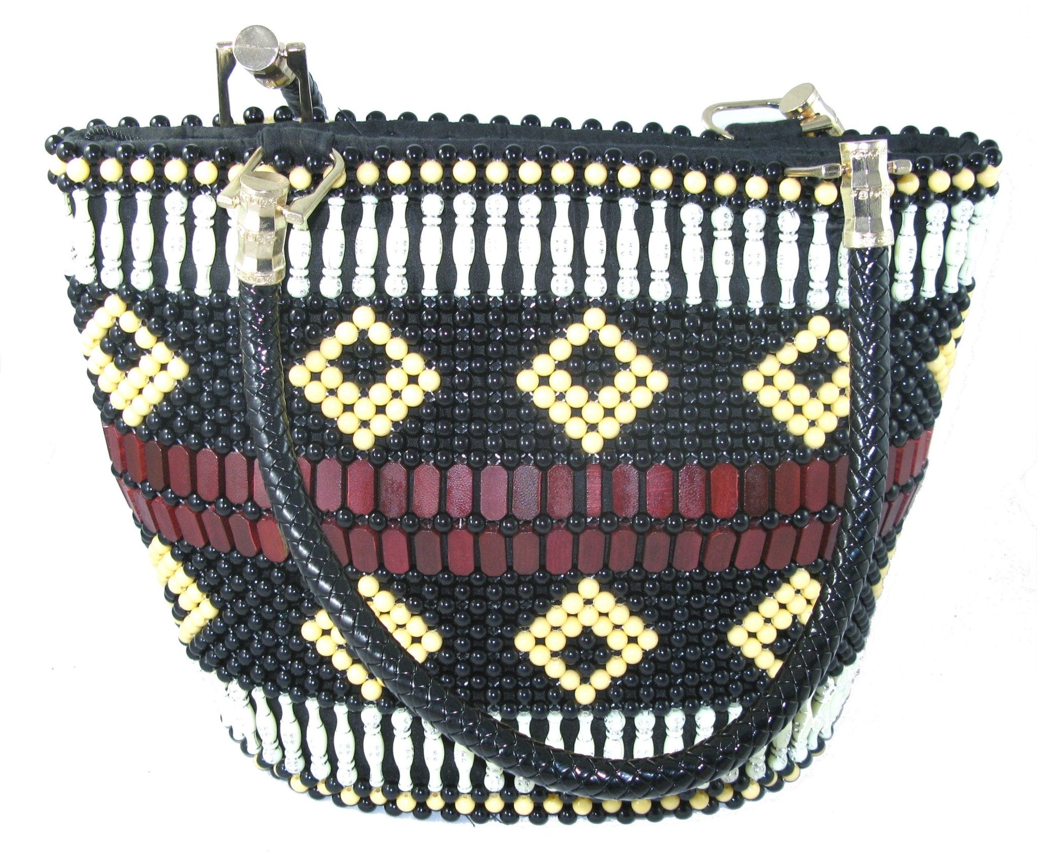 Beaded Leather Fashion Tote Handbag Bag - African Maasai Warrior Design - 33 x 26cm Lined with Zipped Pocket with StoryCard - FriendlyTradingCo