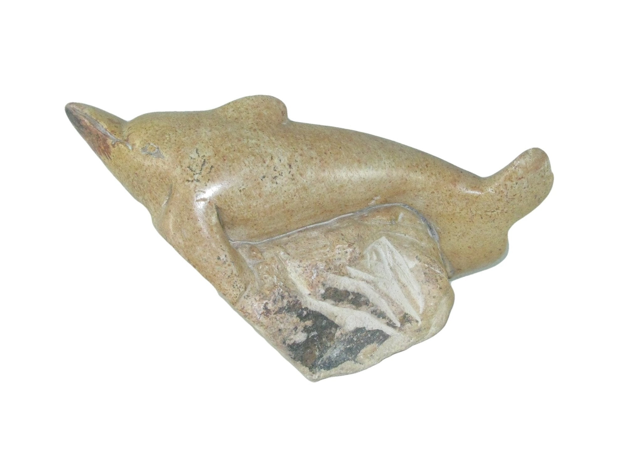 Dolphin Stone Sculpture by Zimbabwe artists 8 inch / 20cm 1kg Choose Light or Dark with Story - card - FriendlyTradingCo
