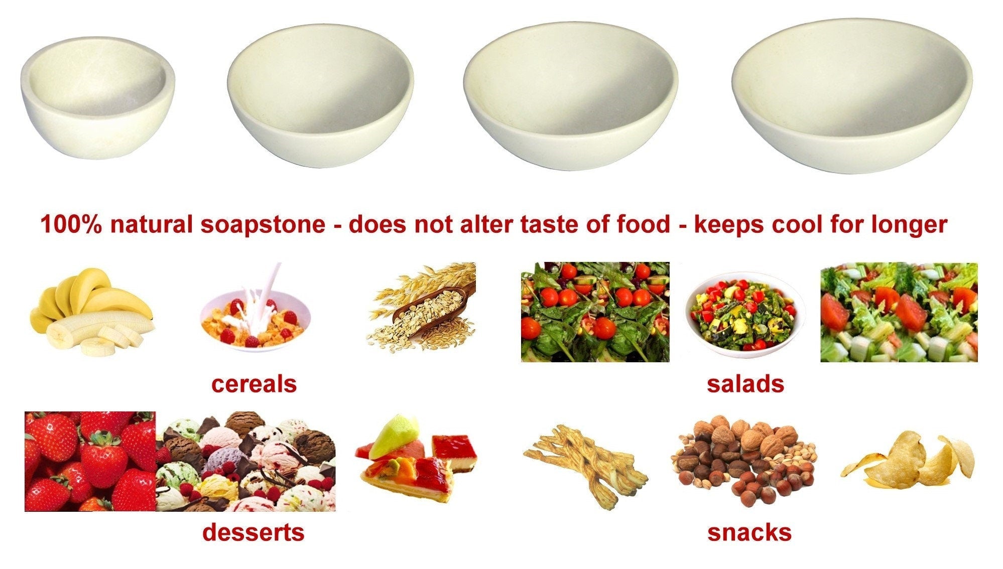 Handcrafted Natural Stone Bowls - Salad Cereal Fruit Breakfast Snacks Dips Potatoes Desserts - 5 to 8in / 12 to 20cm Create Your Set - FriendlyTradingCo