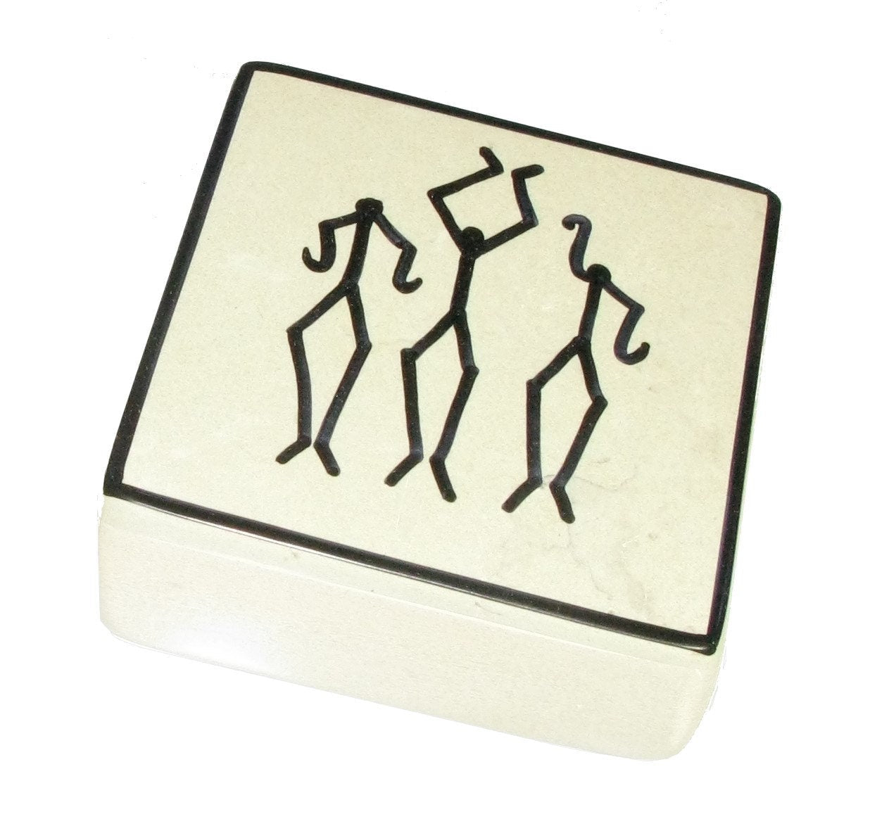 Handcrafted Stone Box African Dancers Stone Jewellery Trinket Snack Box 10cm Natural or Yellow with Storycard - FriendlyTradingCo