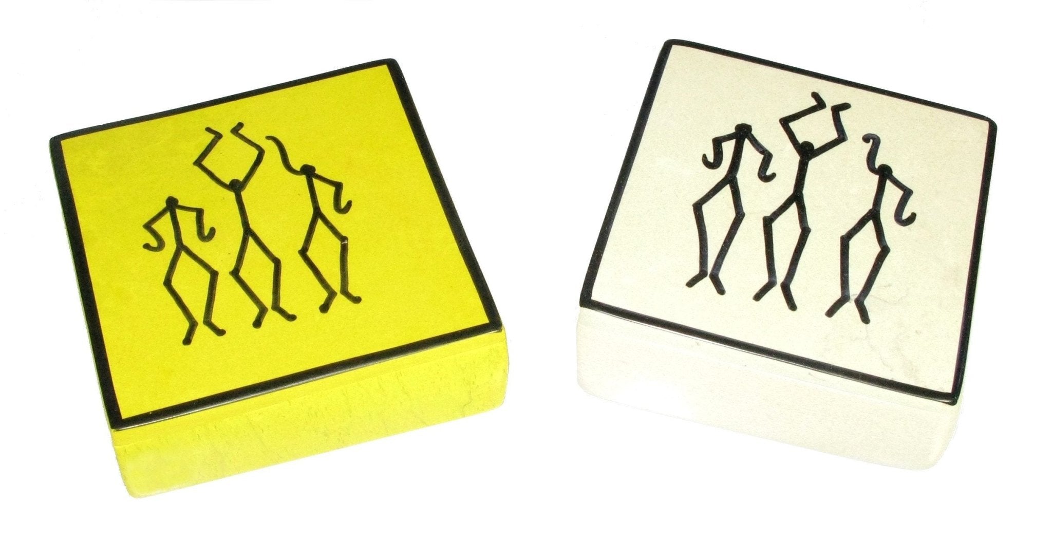 Handcrafted Stone Box African Dancers Stone Jewellery Trinket Snack Box 10cm Natural or Yellow with Storycard - FriendlyTradingCo