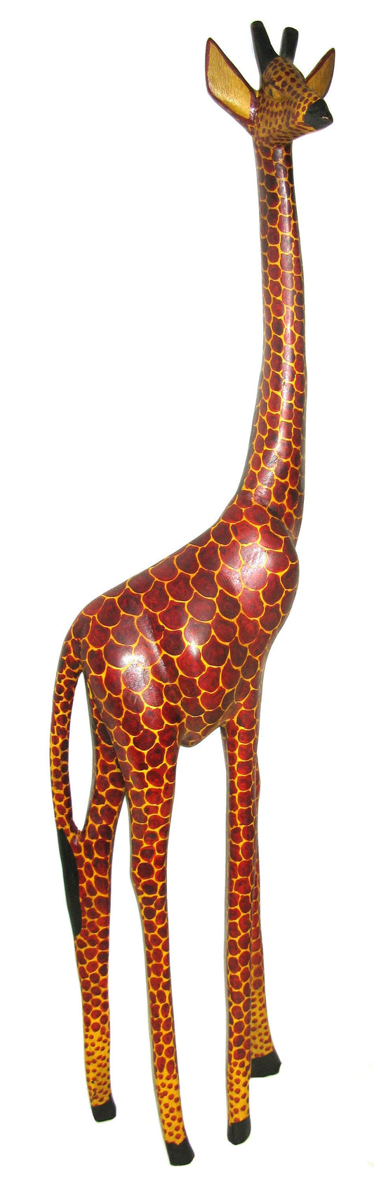 African Giraffe Carving in Wood Choose Size 4 foot (120 cm) / 3 foot (90 cm) / 2 foot (60 cm) Tall Fair Trade with Story-card