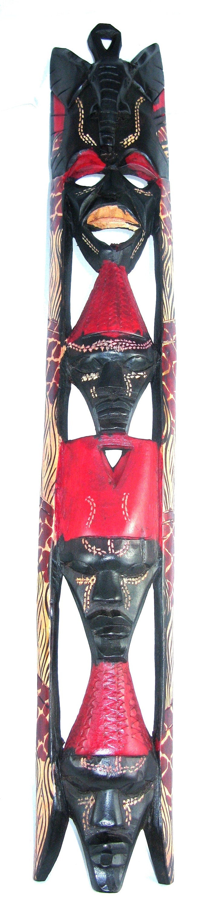 African Mask Traditional Maassai Devil Mask 9 in / 23 cm, Long Mask 10 in / 25 cm or Quad Long Mask 24 in / 60 cm with Story-card