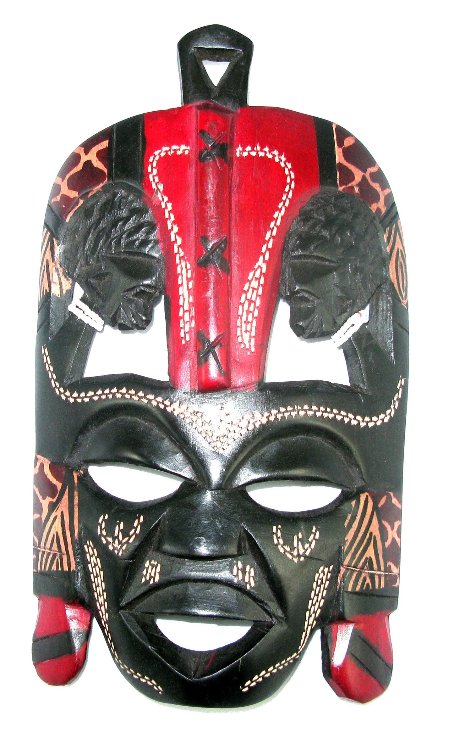 African Mask Traditional Maasai Mask Wooden Devil Mask 9 in / 23 cm, Long Mask 10 in / 25 cm or Quad Long Mask 24 in / 60 cm with Story-card