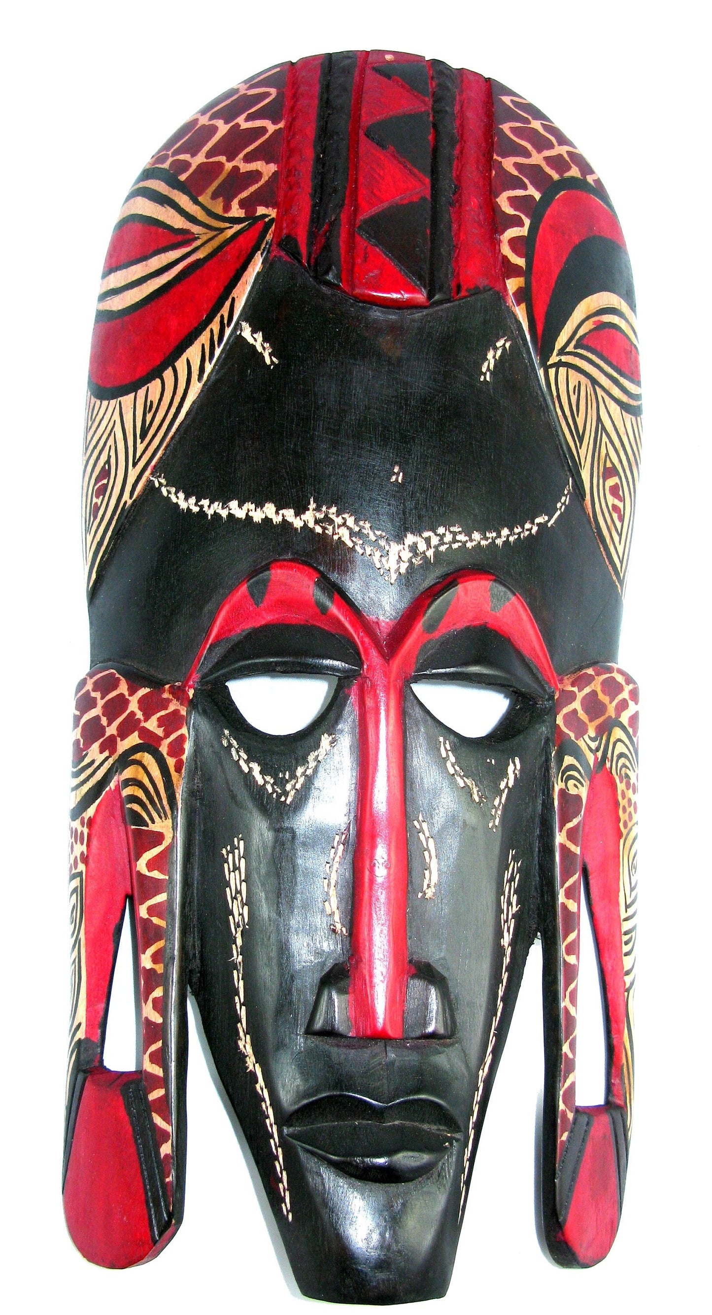 African Mask Traditional Maassai Devil Mask 9 in / 23 cm, Long Mask 10 in / 25 cm or Quad Long Mask 24 in / 60 cm with Story-card